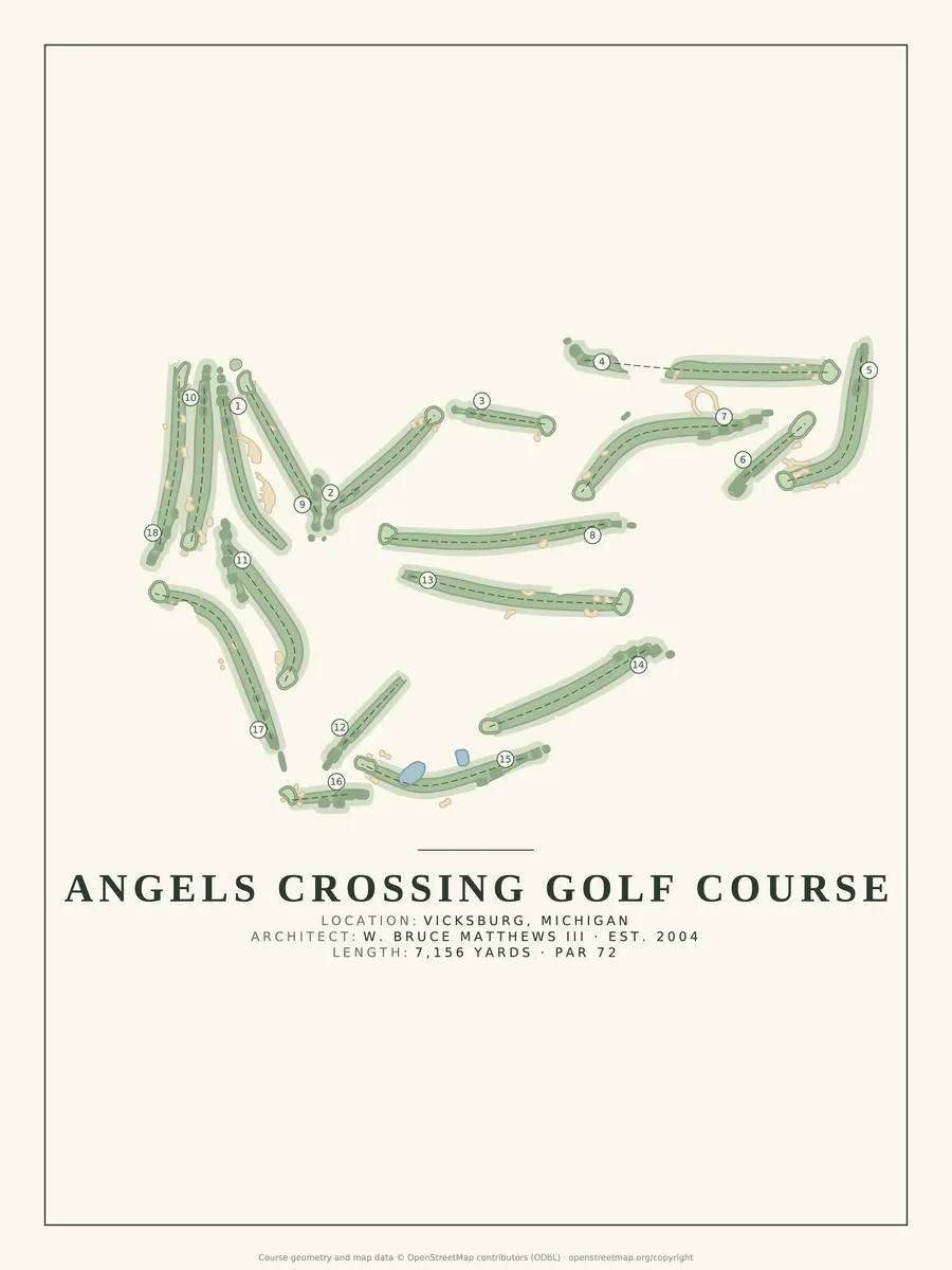 Angels Crossing Golf Course golf course map poster print