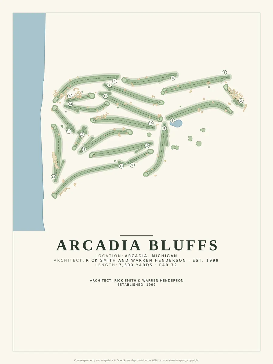 Arcadia Bluffs Golf Club golf course map poster print
