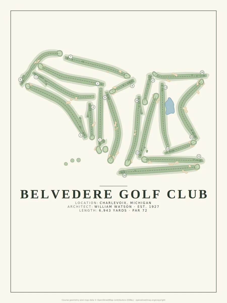 Belvedere Golf Club golf course map poster print