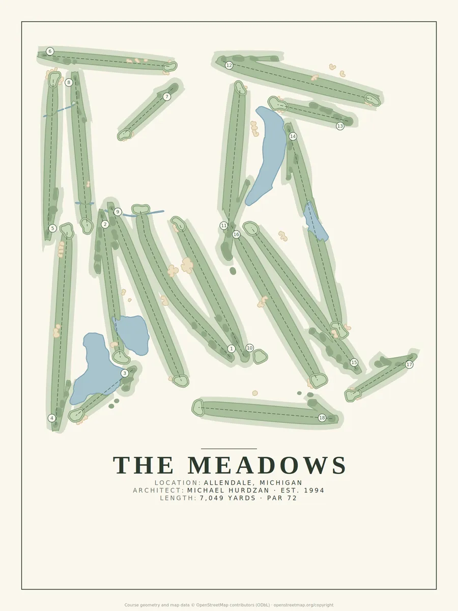The Meadows at Grand Valley State University golf course map poster print