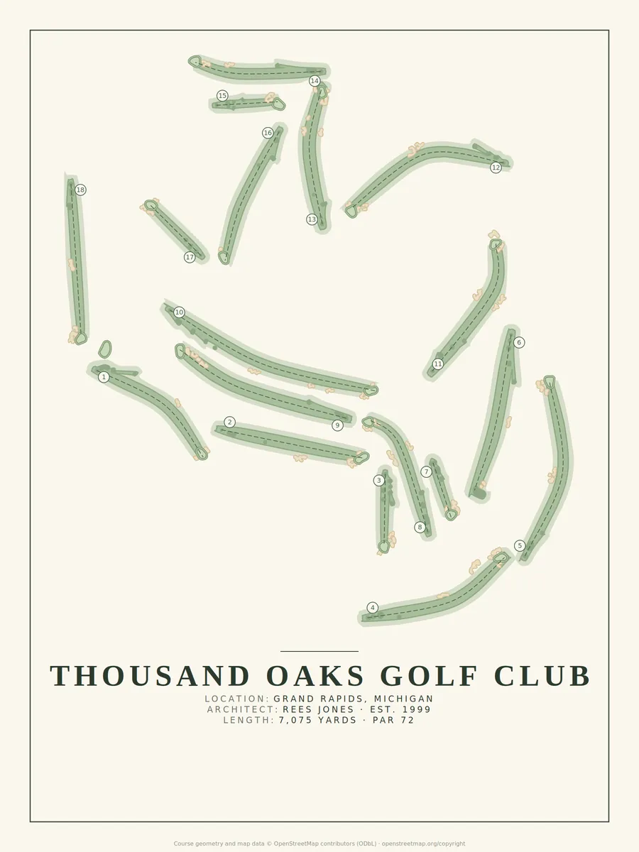 Thousand Oaks Golf Club golf course map poster print