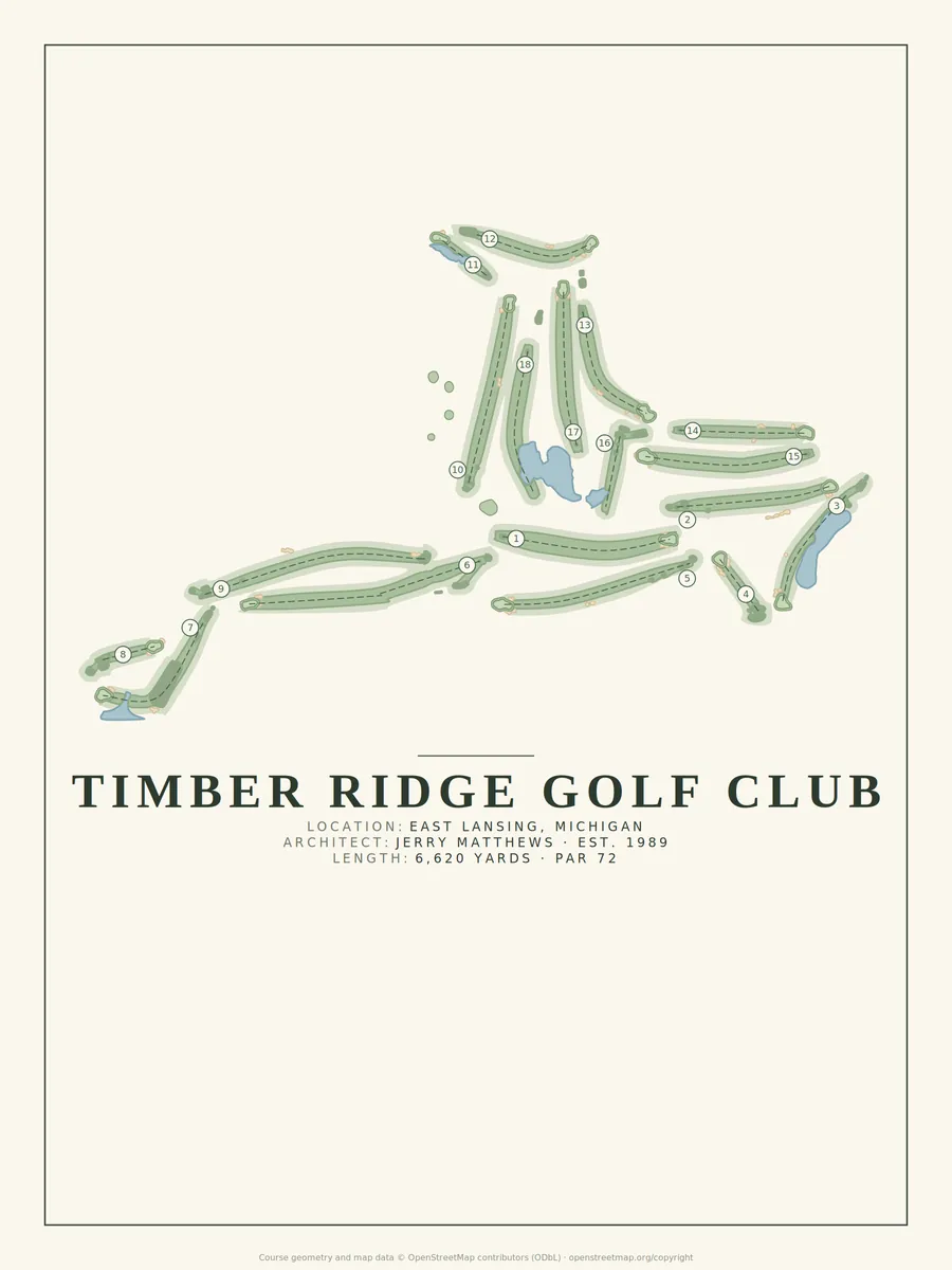 Timber Ridge Golf Club golf course map poster print