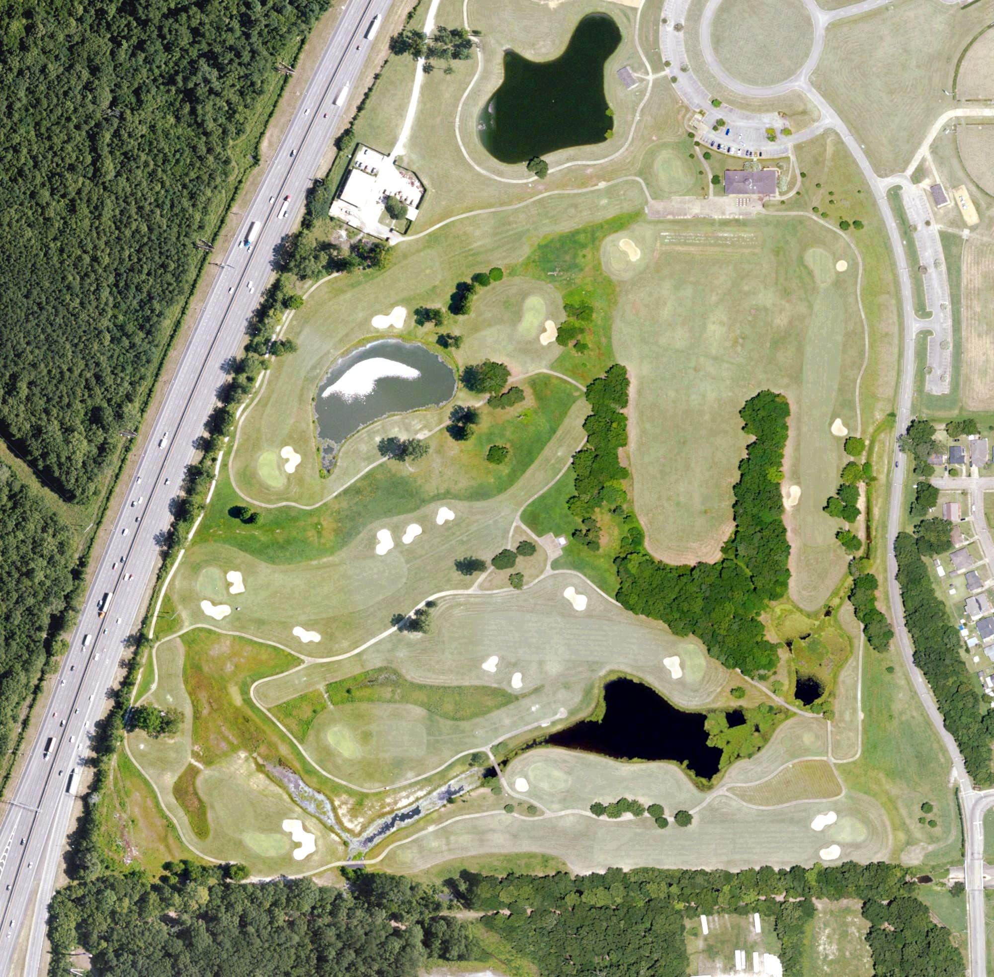 Aerial view of Gateway Golf & Learning Center, AL, with its hole routing marked