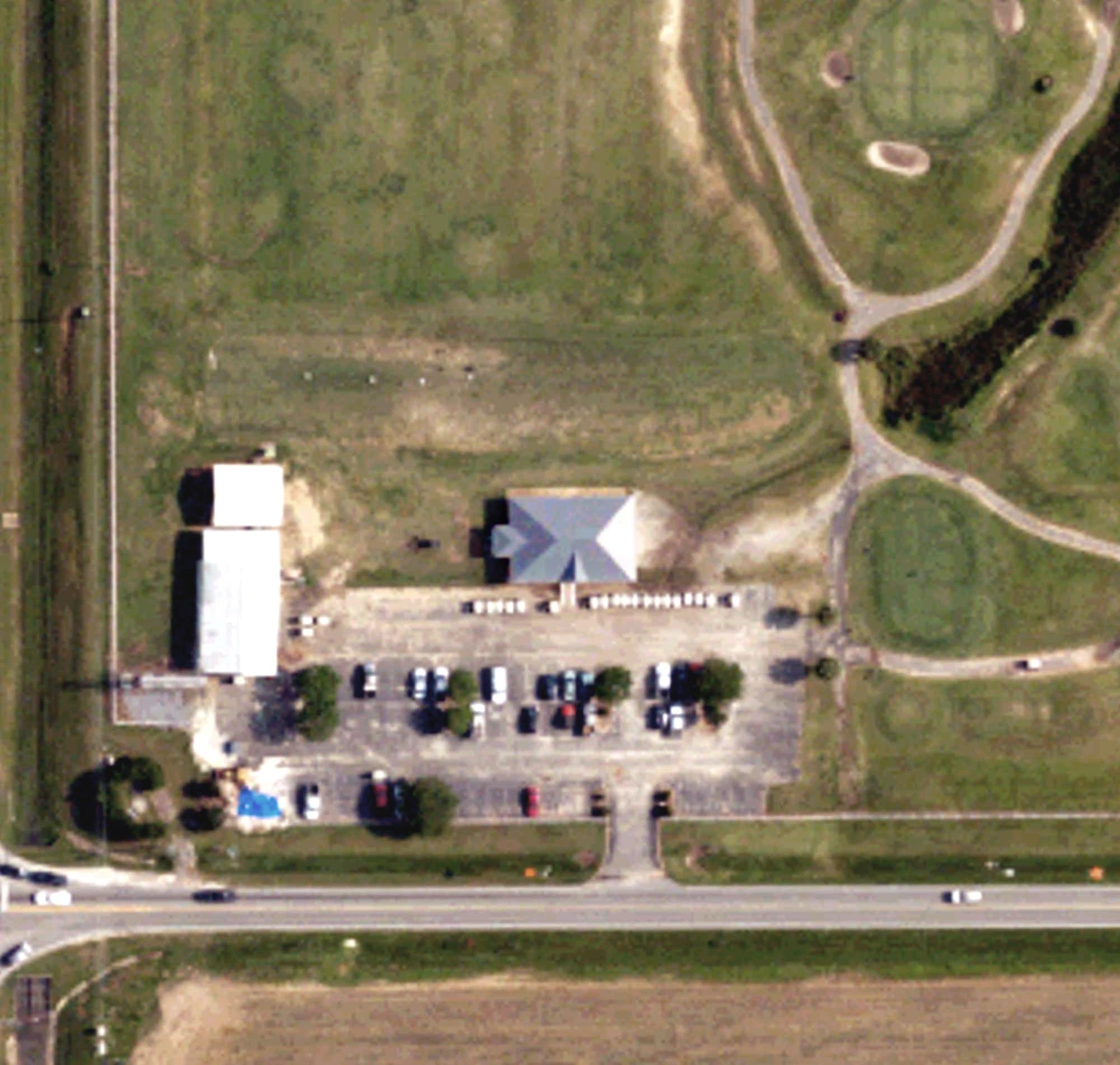Aerial view of Gulf Links Golf Course, AL, with its hole routing marked