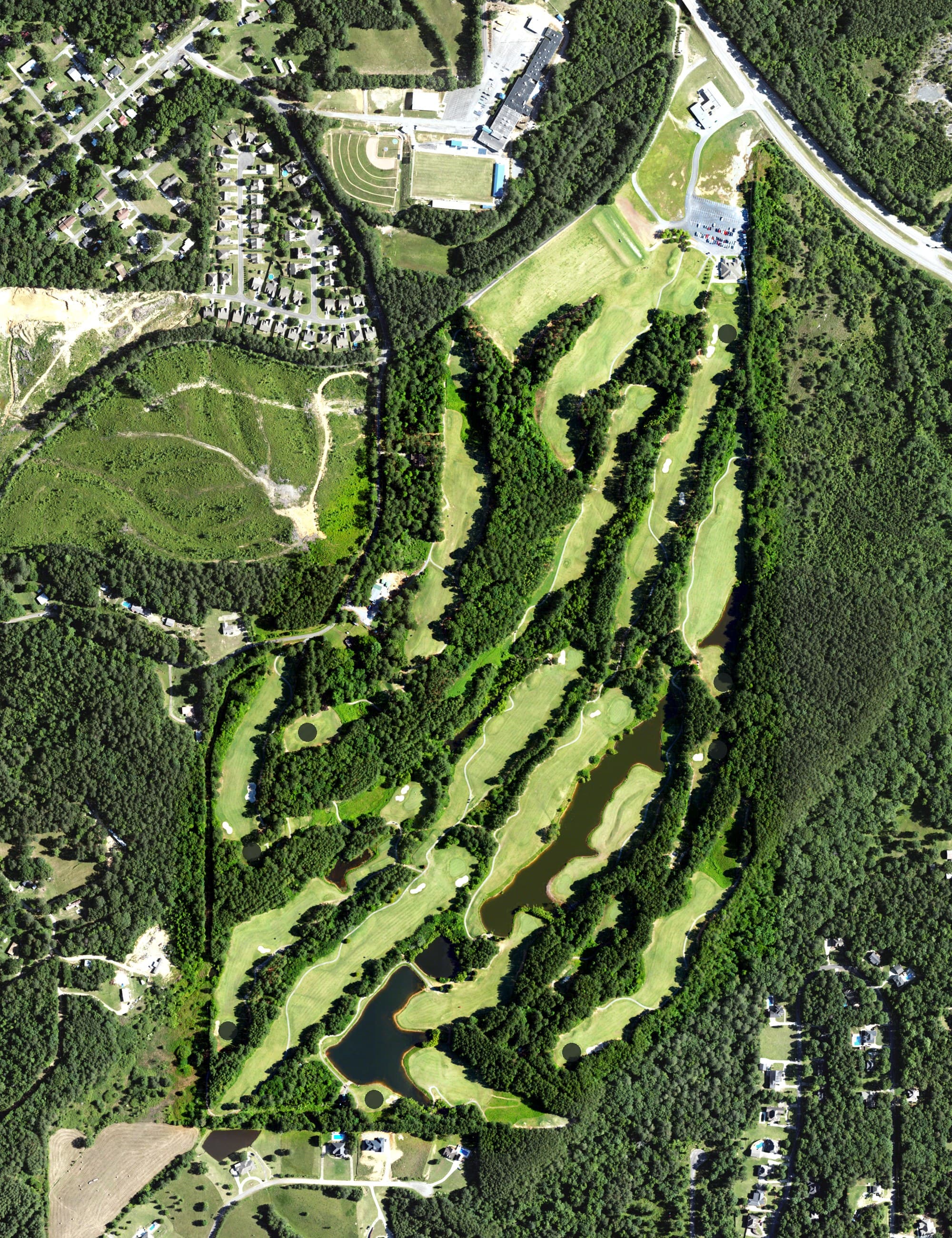 Aerial view of Horse Creek Golf Course, AL, with its hole routing marked
