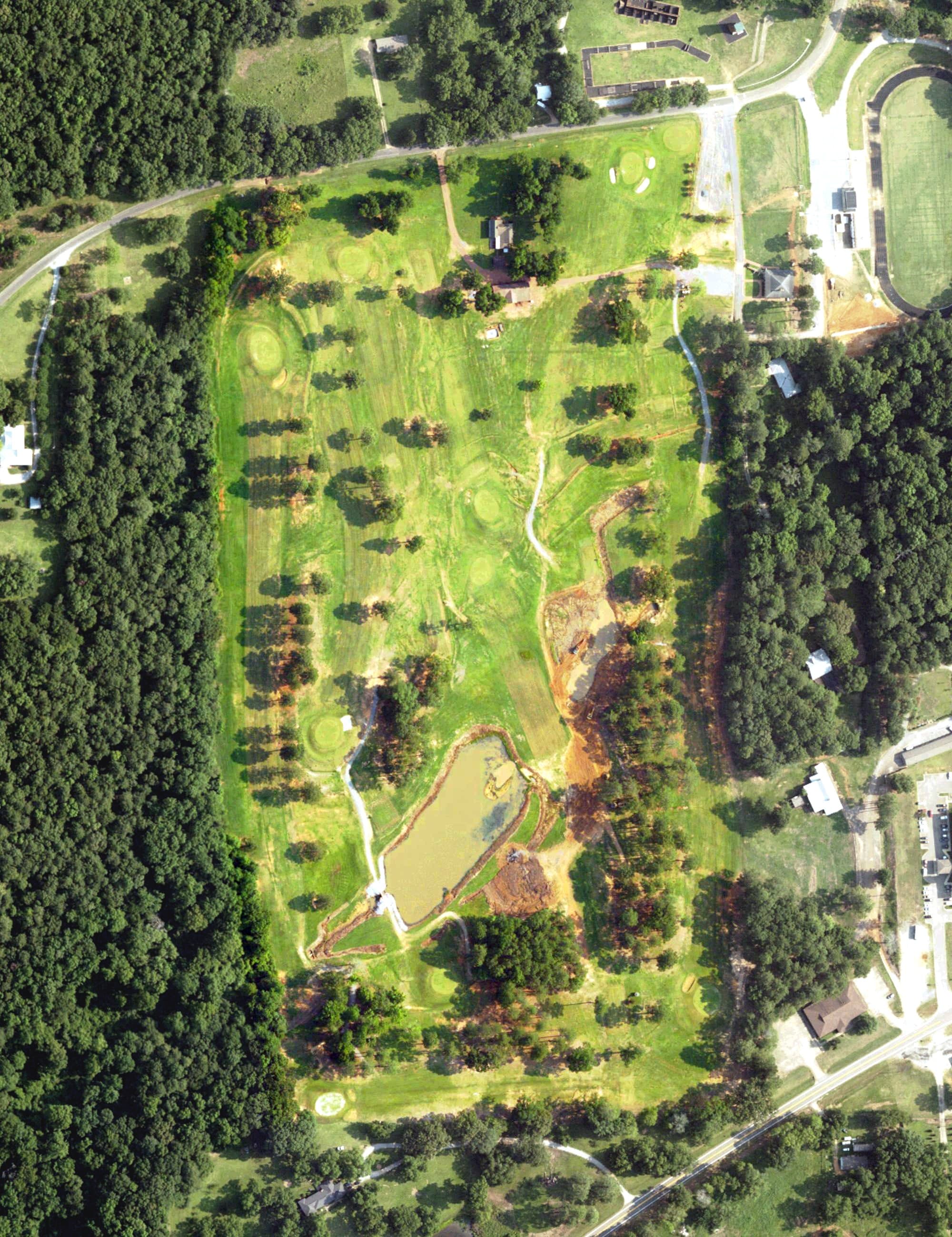 Aerial view of Marion Military Institute Golf Course, AL, with its hole routing marked