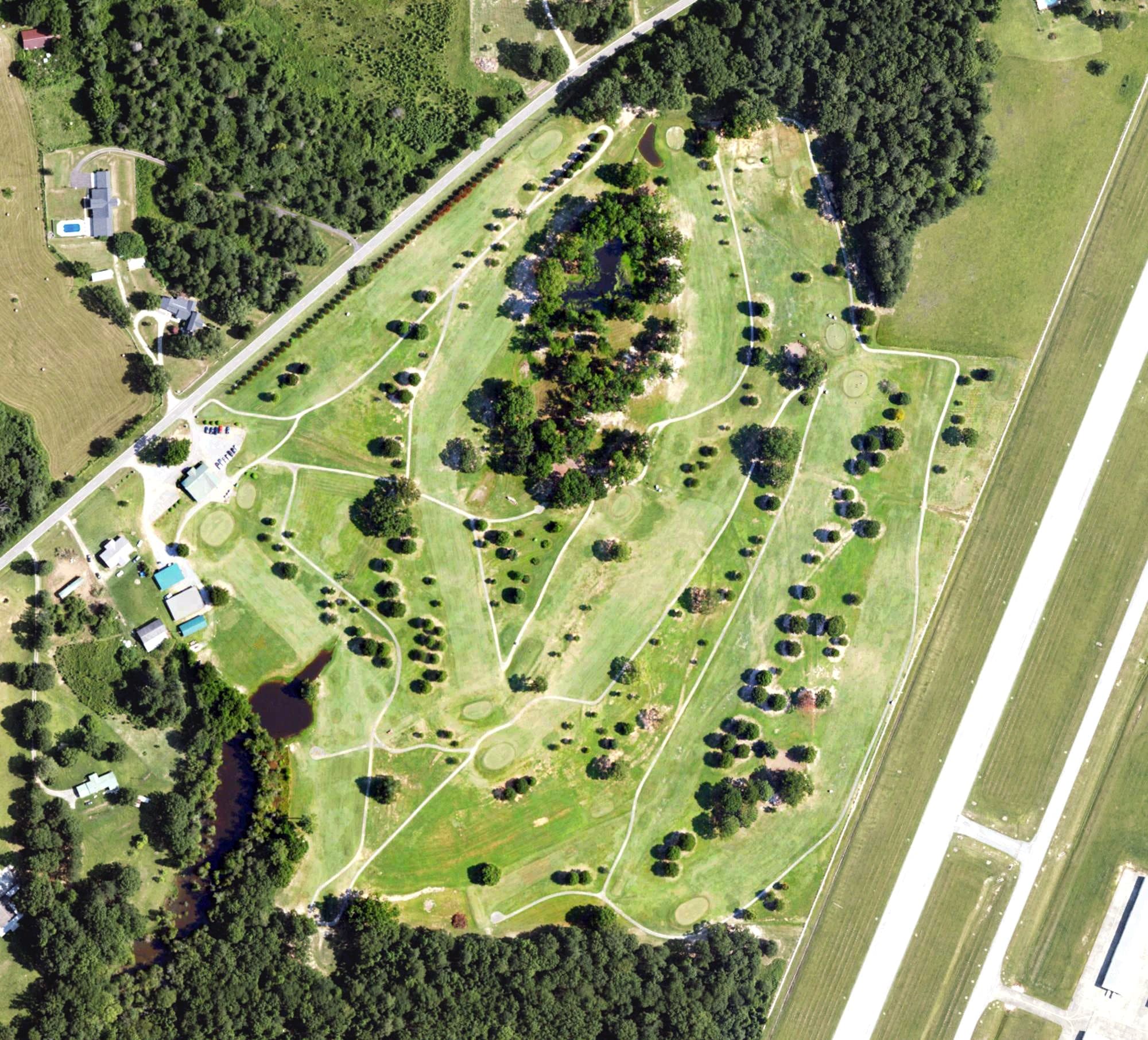 Aerial view of Pell City Country Club, AL, with its hole routing marked