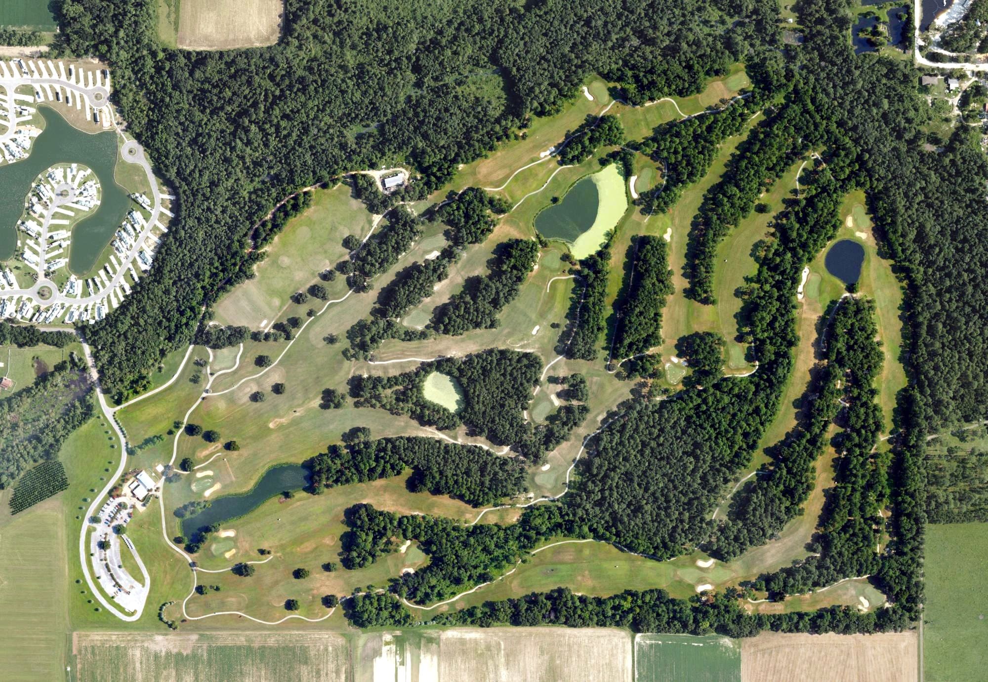Aerial view of Soldiers Creek Golf Club, AL, with its hole routing marked