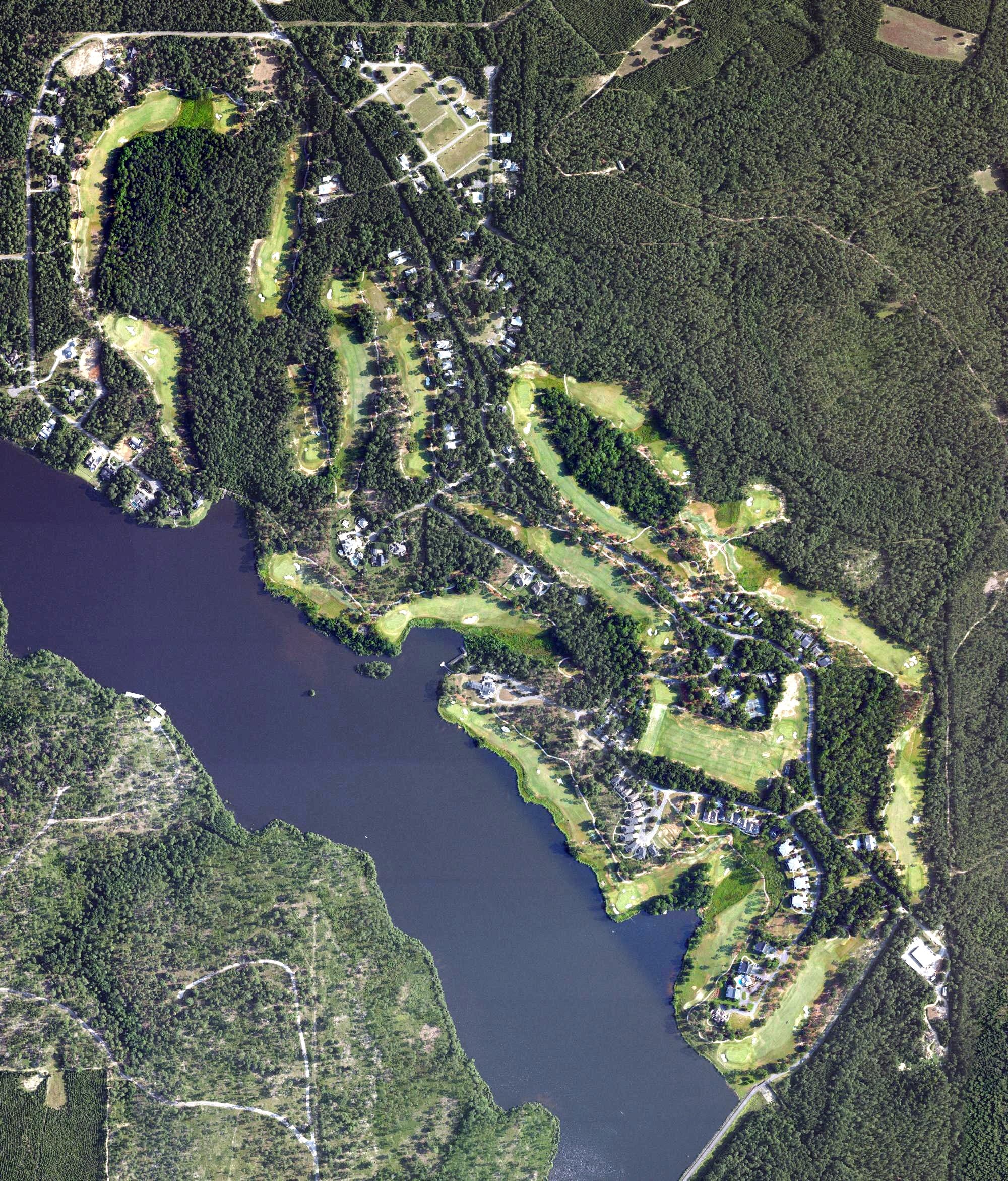 Aerial view of Steelwood Country Club, AL, with its hole routing marked