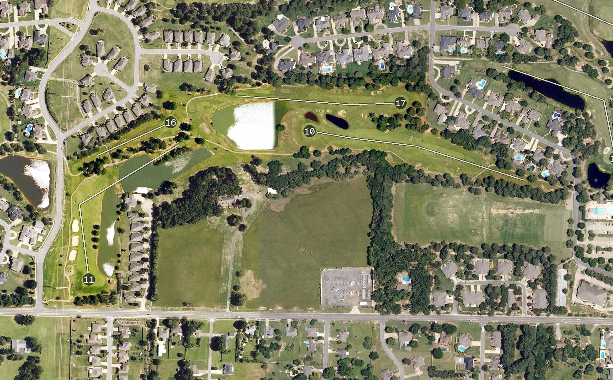 Aerial view of Centennial Valley, AR, with its hole routing marked