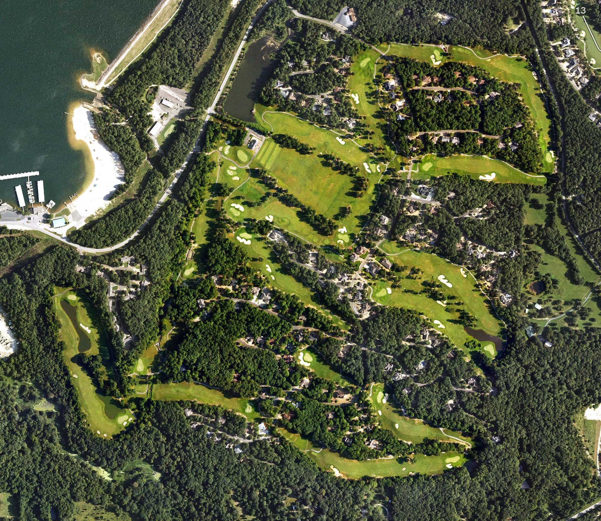 Aerial view of Magellan Golf Course, AR, with its hole routing marked