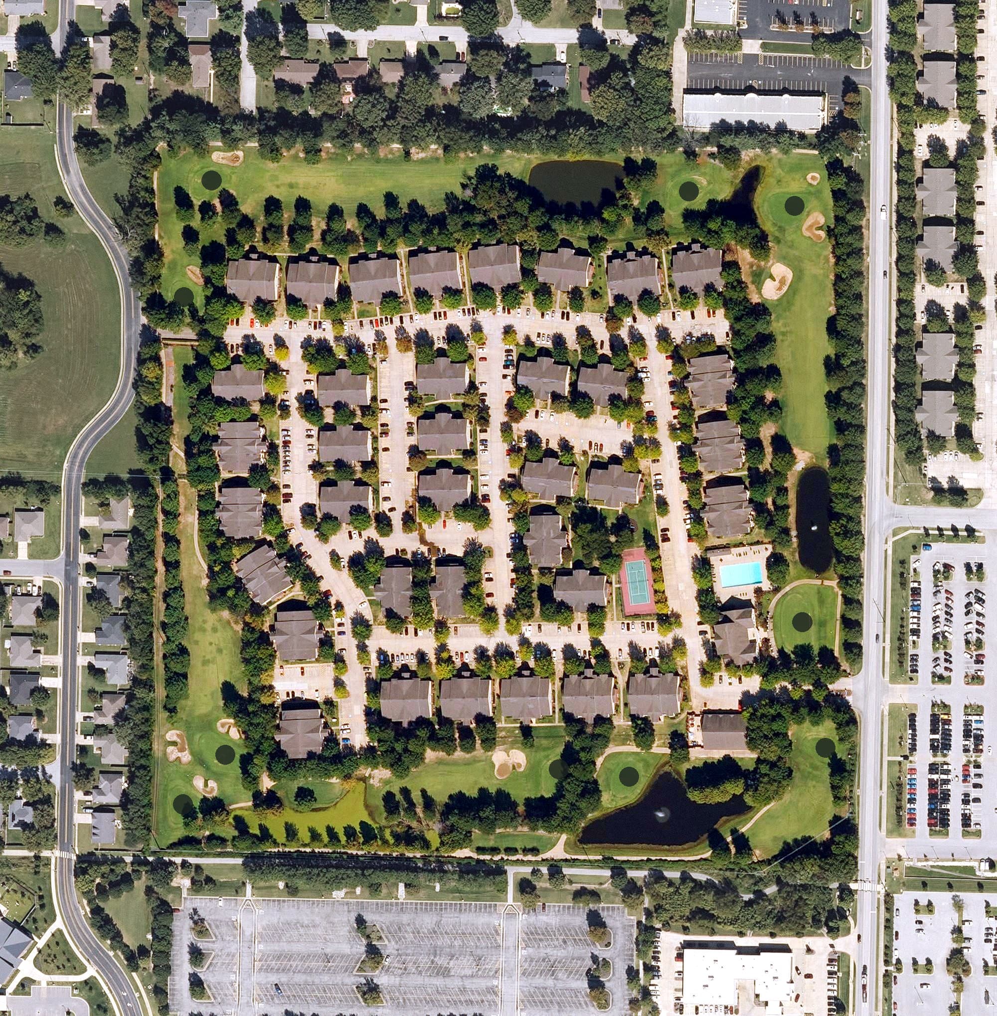 Aerial view of The Links at Bentonville, AR, with its hole routing marked