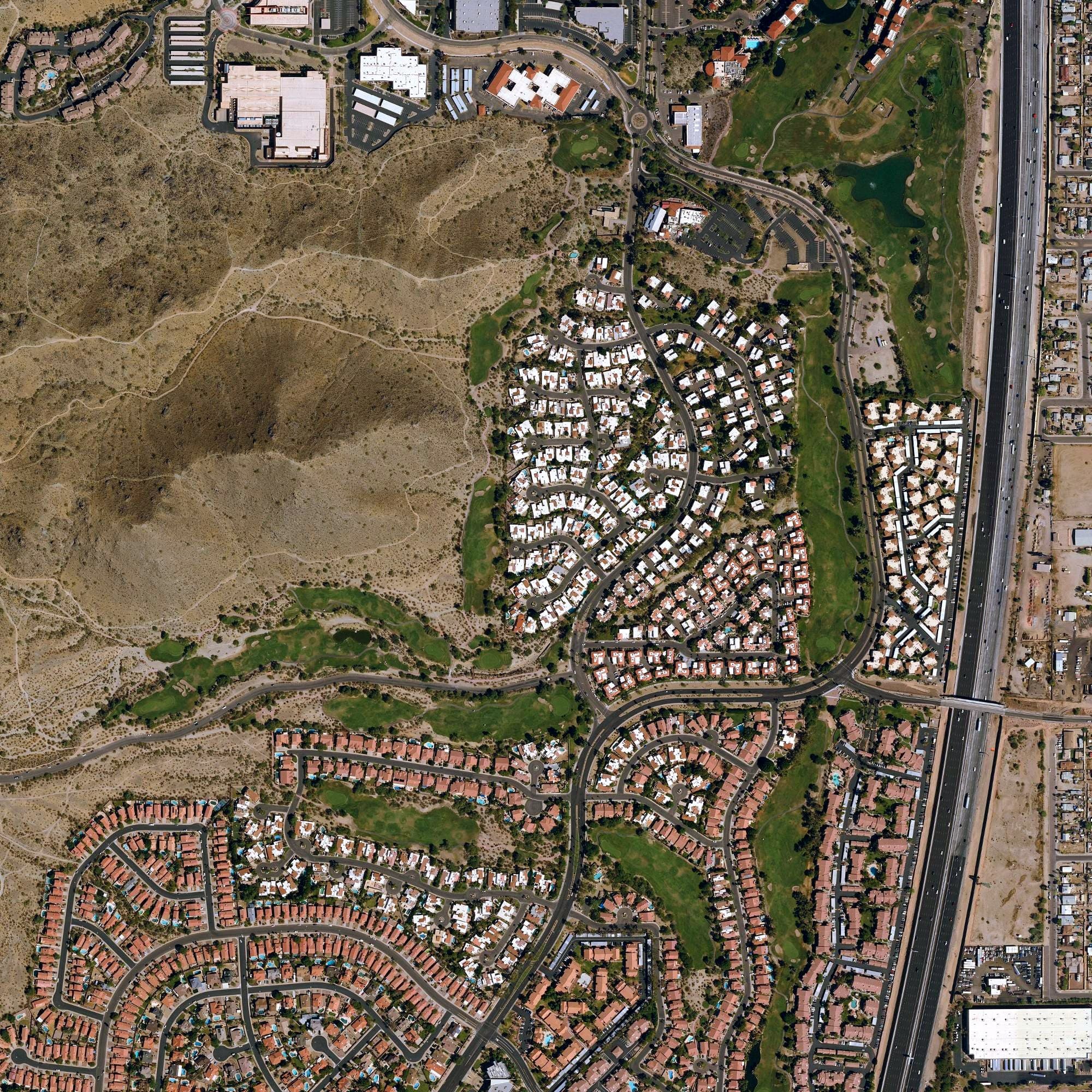 Aerial view of Arizona Grand Resort, AZ, with its hole routing marked