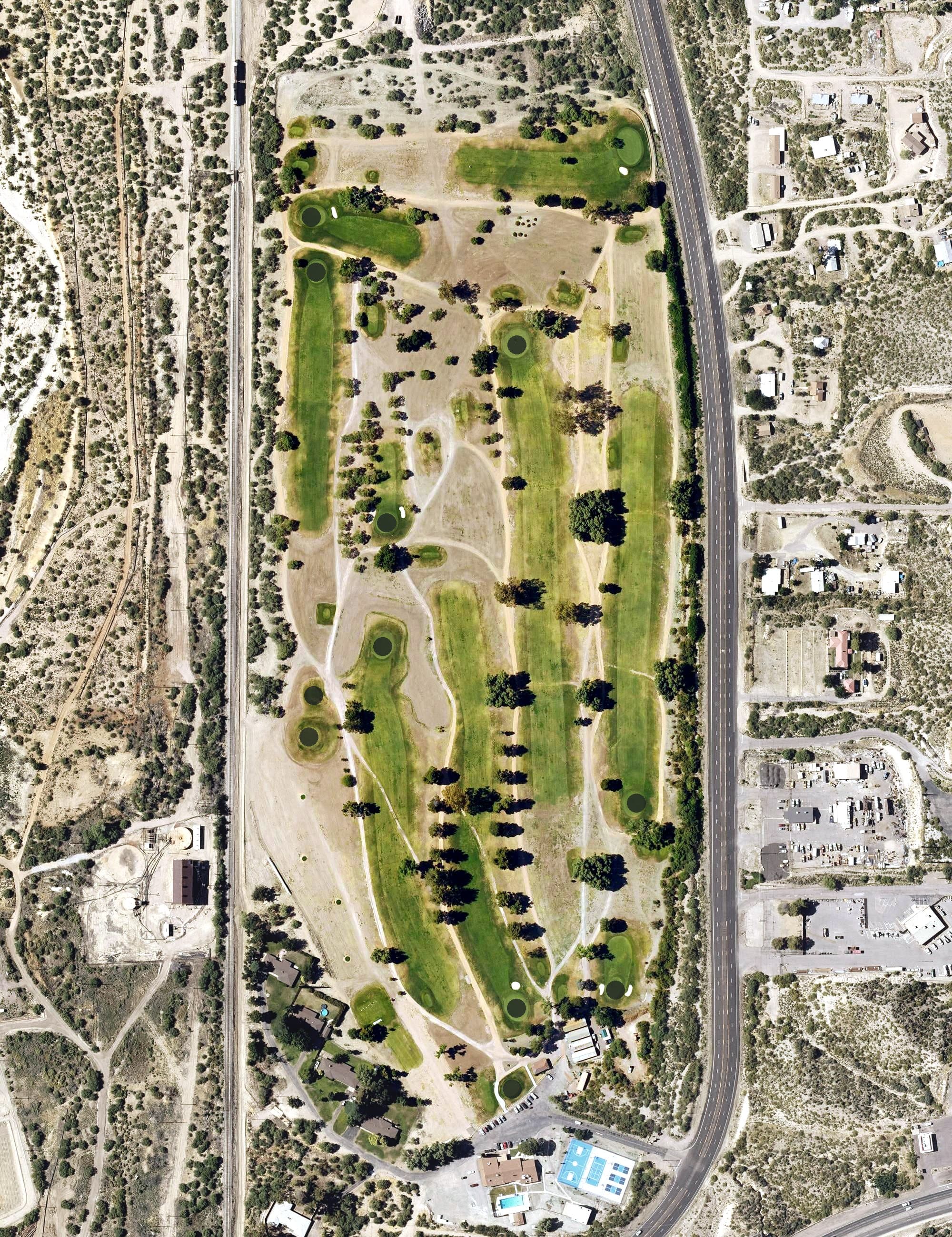 Aerial view of Cobre Valley Country Club, AZ, with its hole routing marked