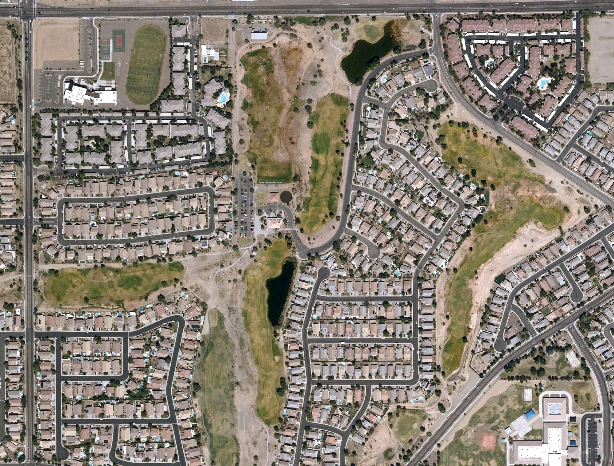Aerial view of Coldwater Arizona Golf Club, AZ, with its hole routing marked