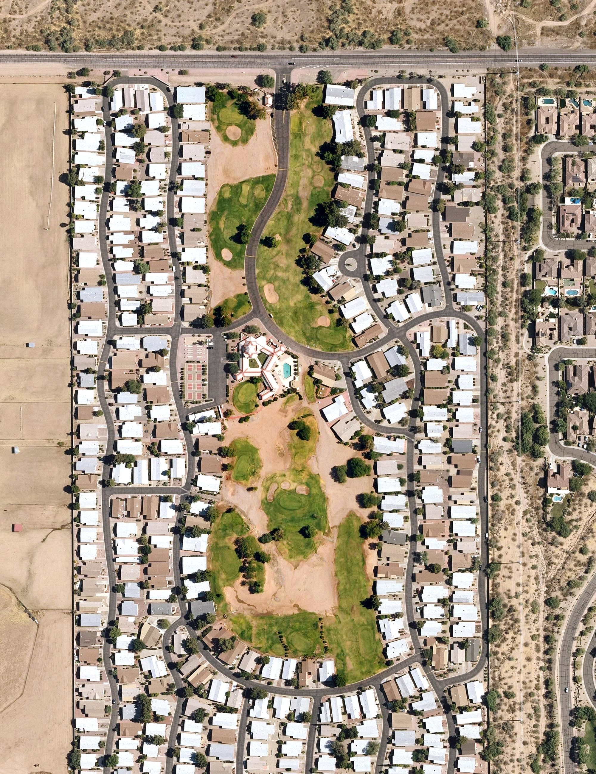 Aerial view of Paradise Peak West Golf Course, AZ, with its hole routing marked