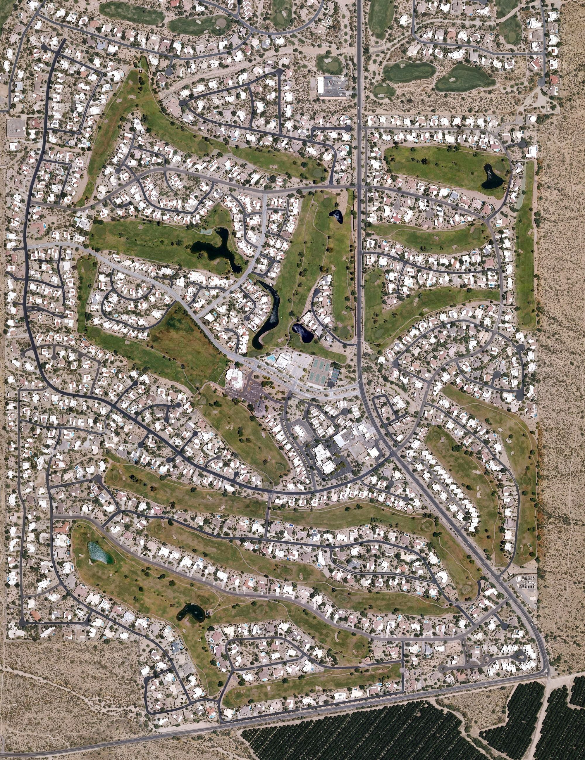 Aerial view of Rio Verde Country Club, AZ, with its hole routing marked