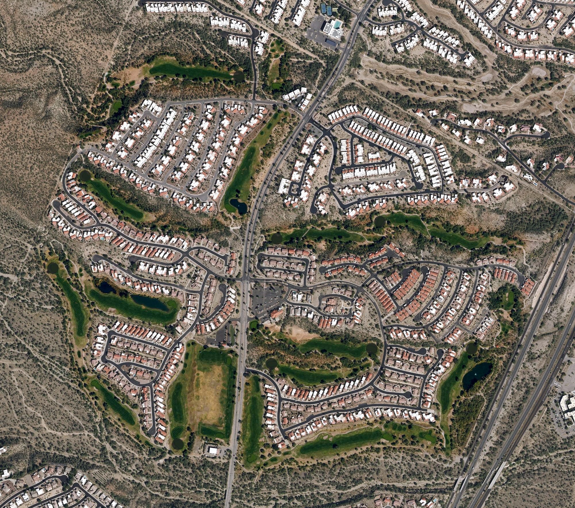 Aerial view of San Ignacio Golf Club, AZ, with its hole routing marked