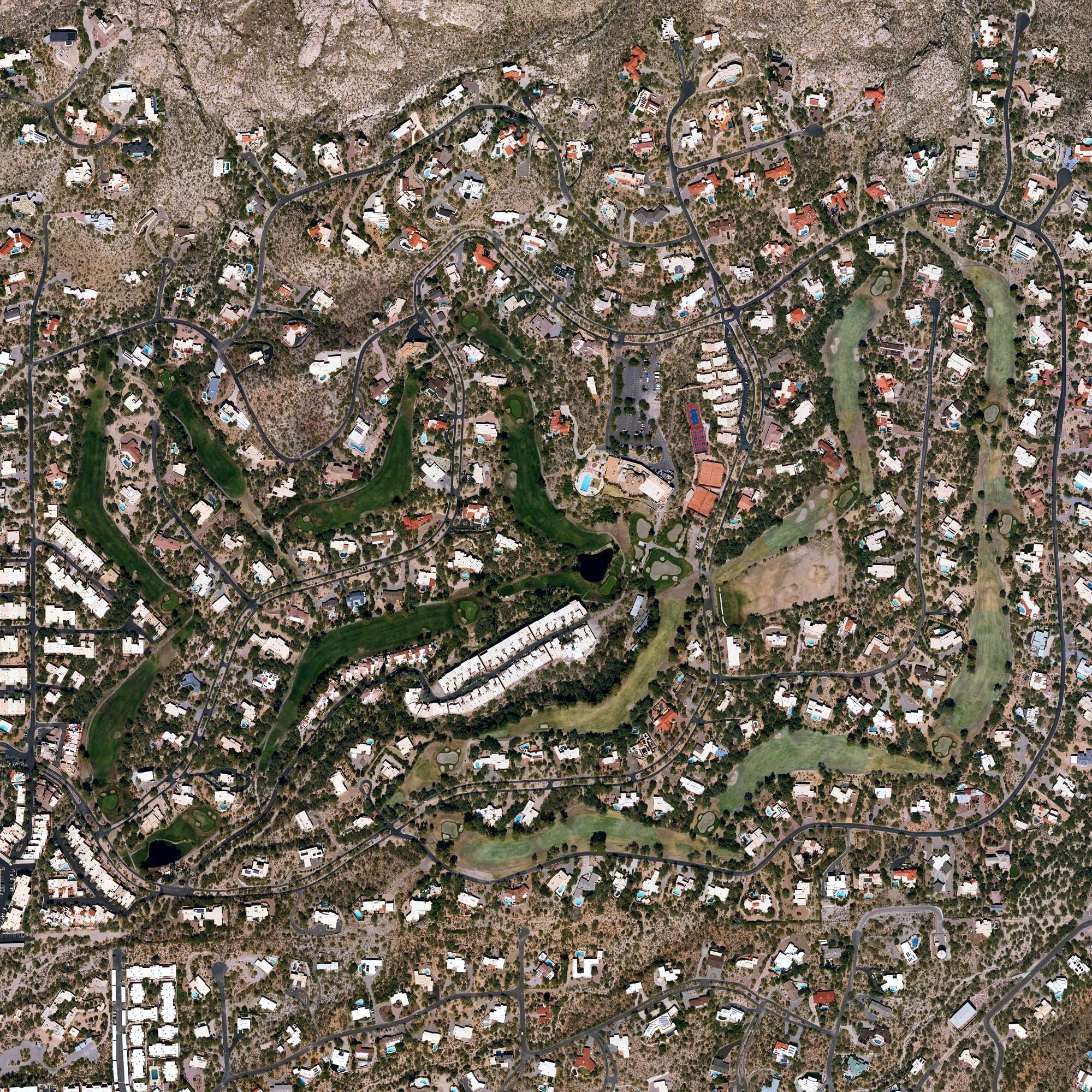 Aerial view of Skyline Country Club, AZ, with its hole routing marked