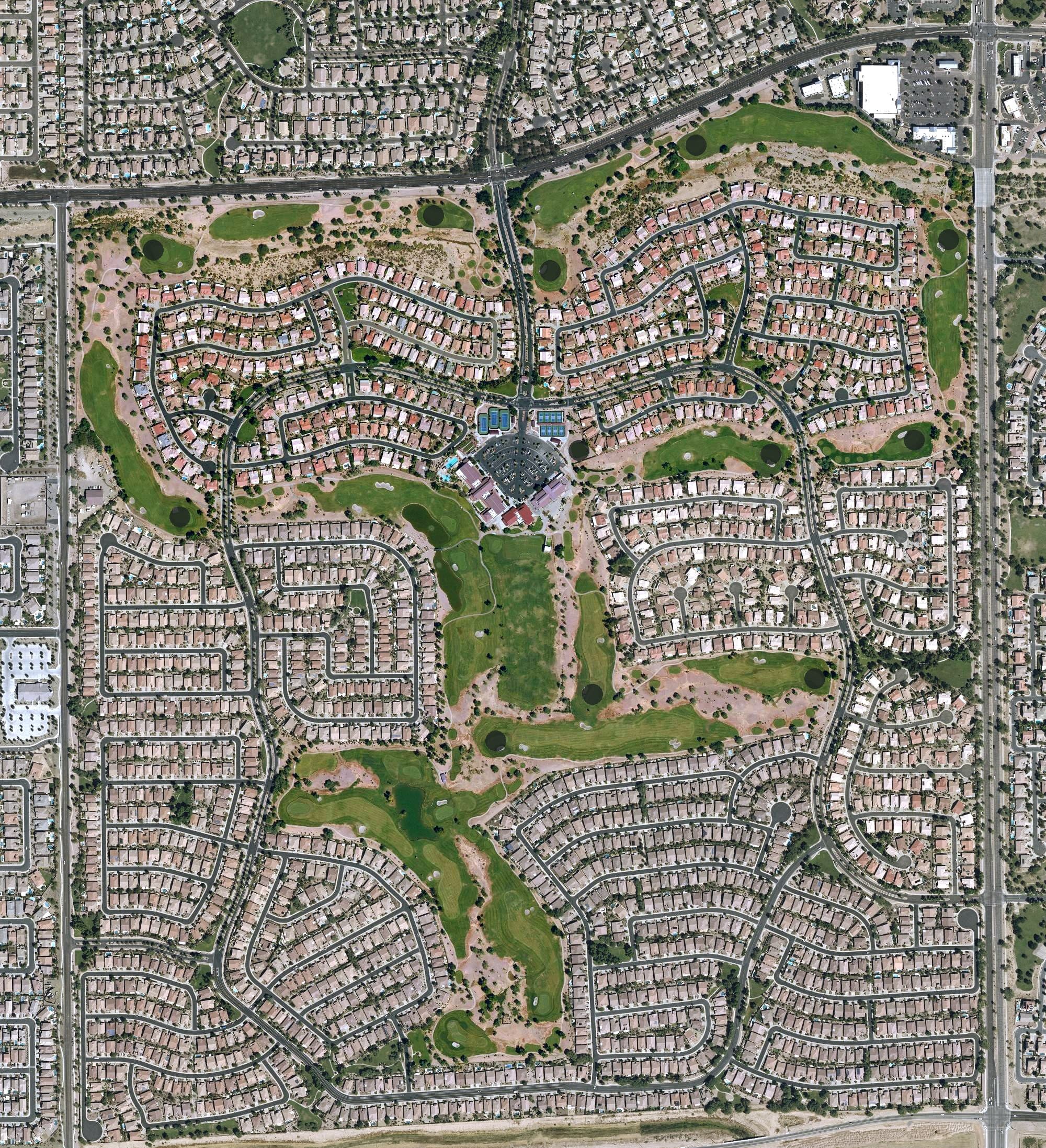 Aerial view of Trilogy Golf Club, AZ, with its hole routing marked