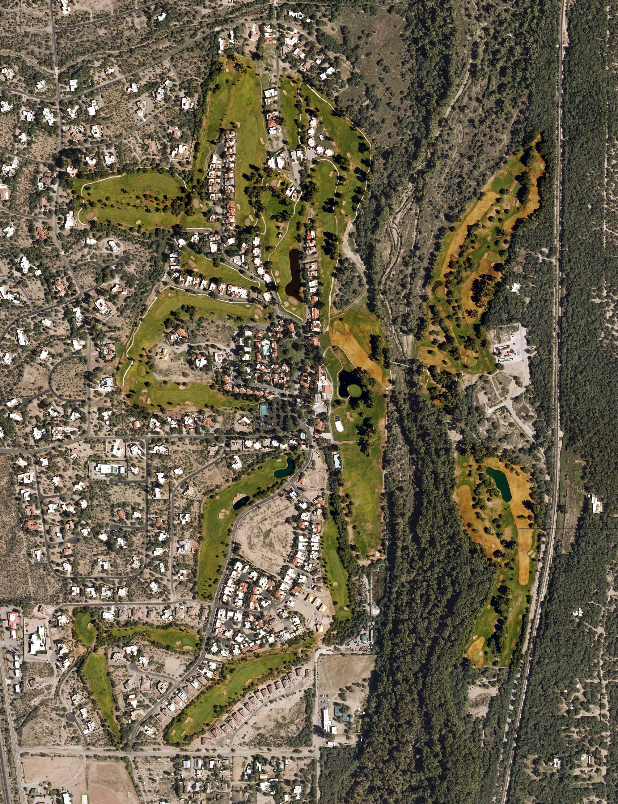 Aerial view of Tubac Golf Resort & Spa, AZ, with its hole routing marked