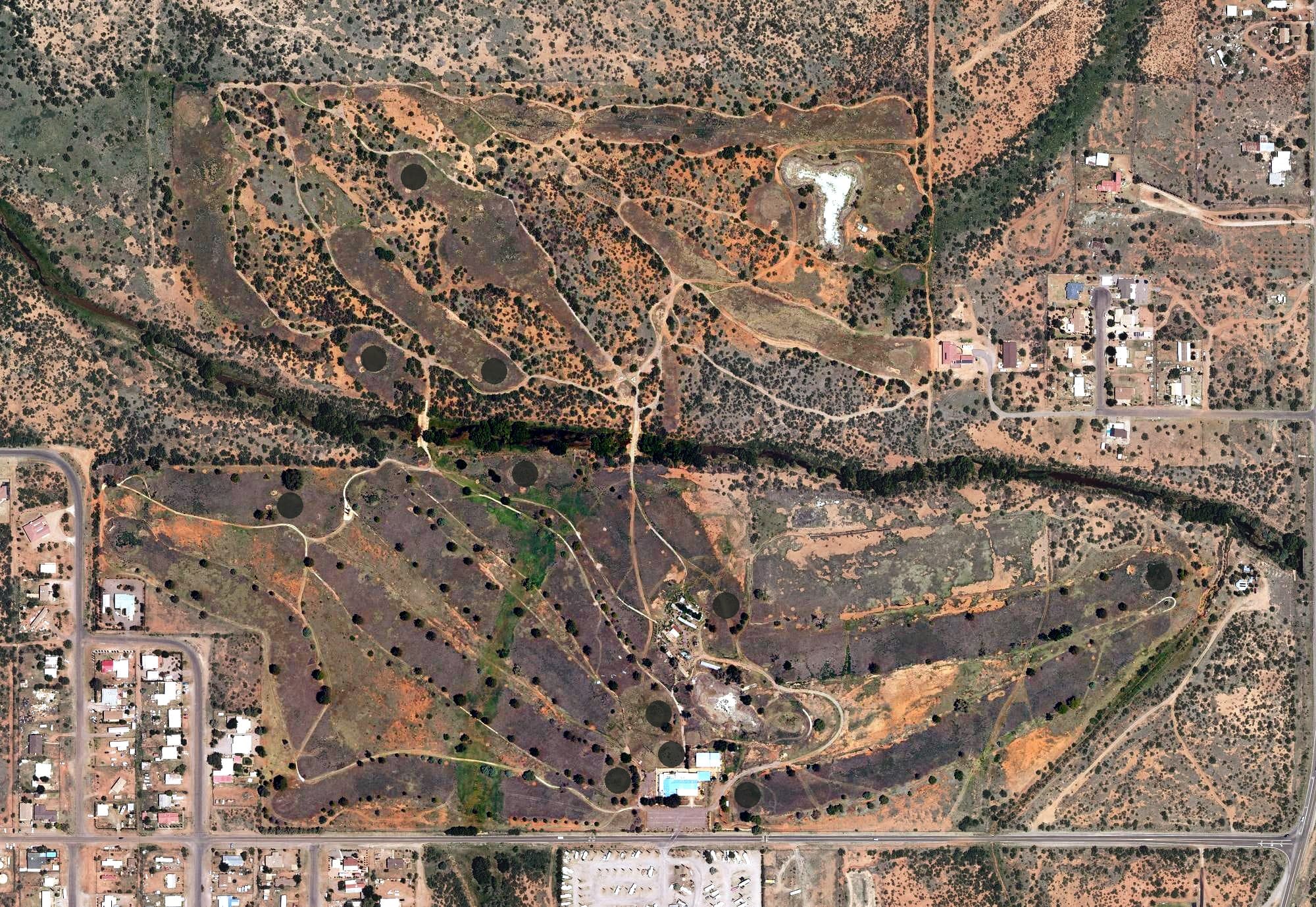 Aerial view of Turquoise Valley Golf Course, AZ, with its hole routing marked