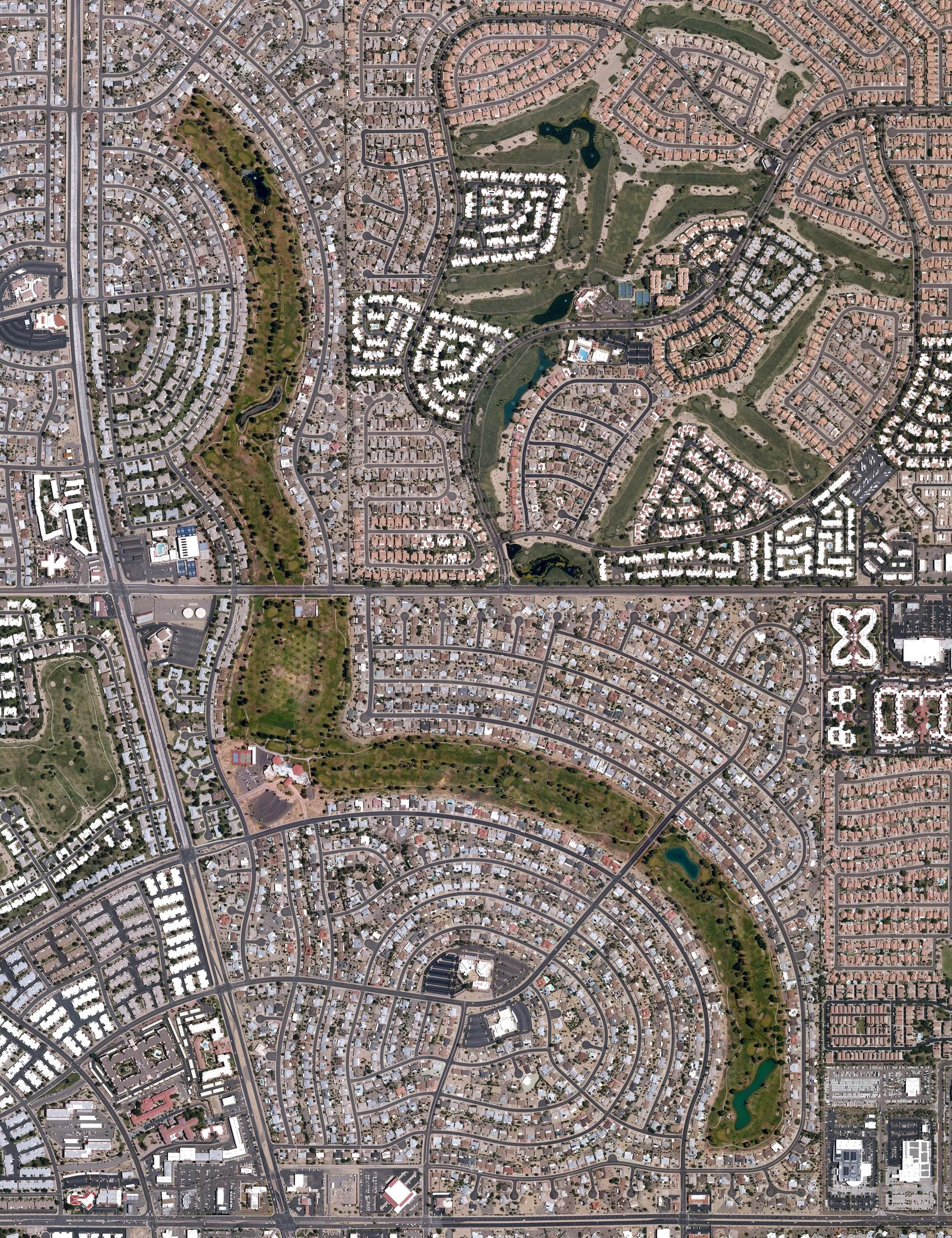 Aerial view of Union Hills Country Club, AZ, with its hole routing marked