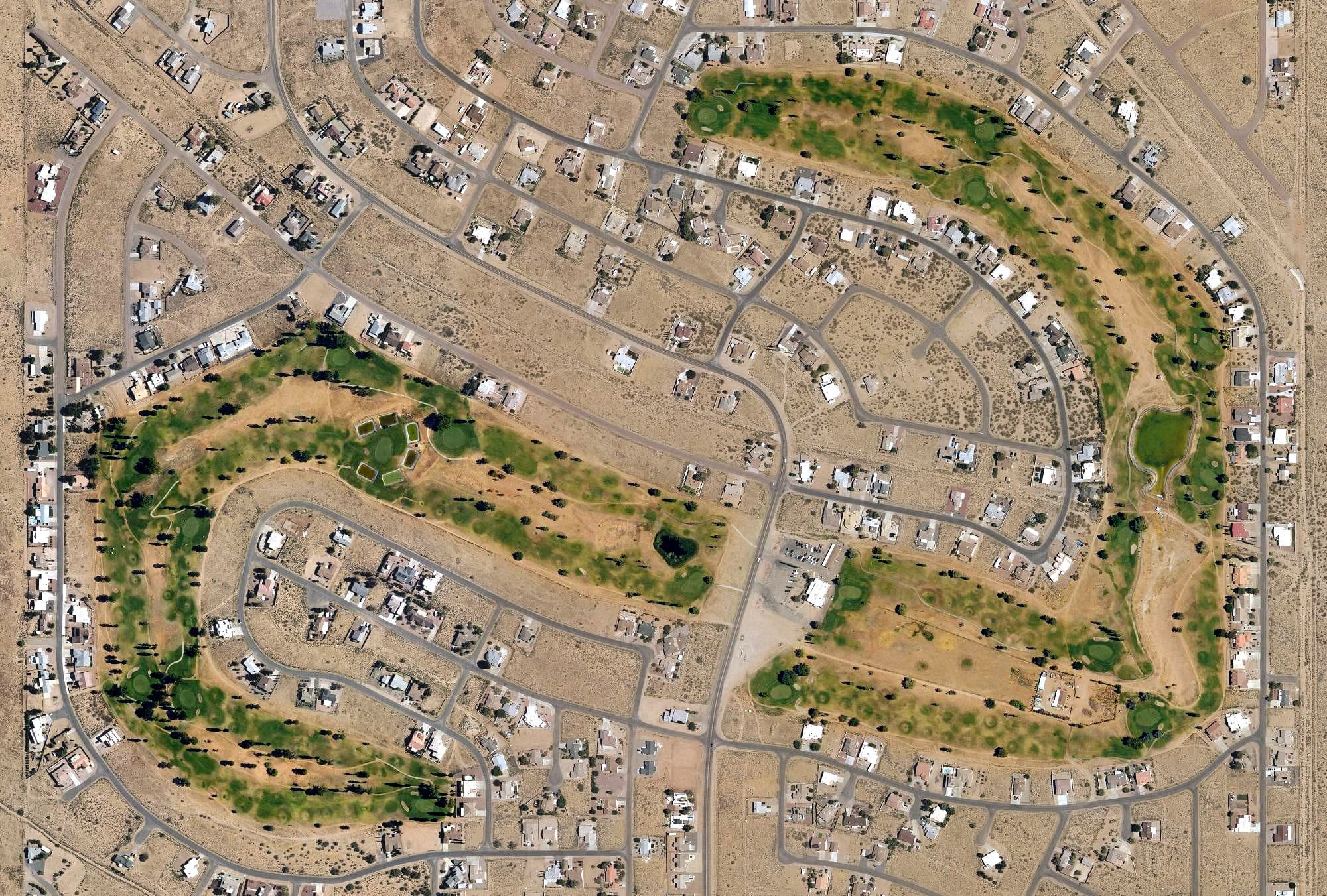 Aerial view of Valle Vista Golf Course, AZ, with its hole routing marked