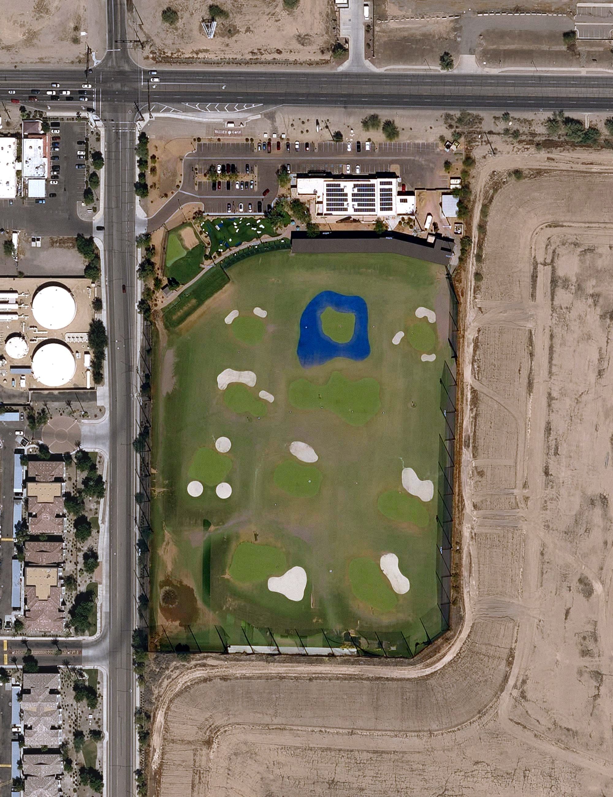 Aerial view of Valley Golf Center, AZ, with its hole routing marked