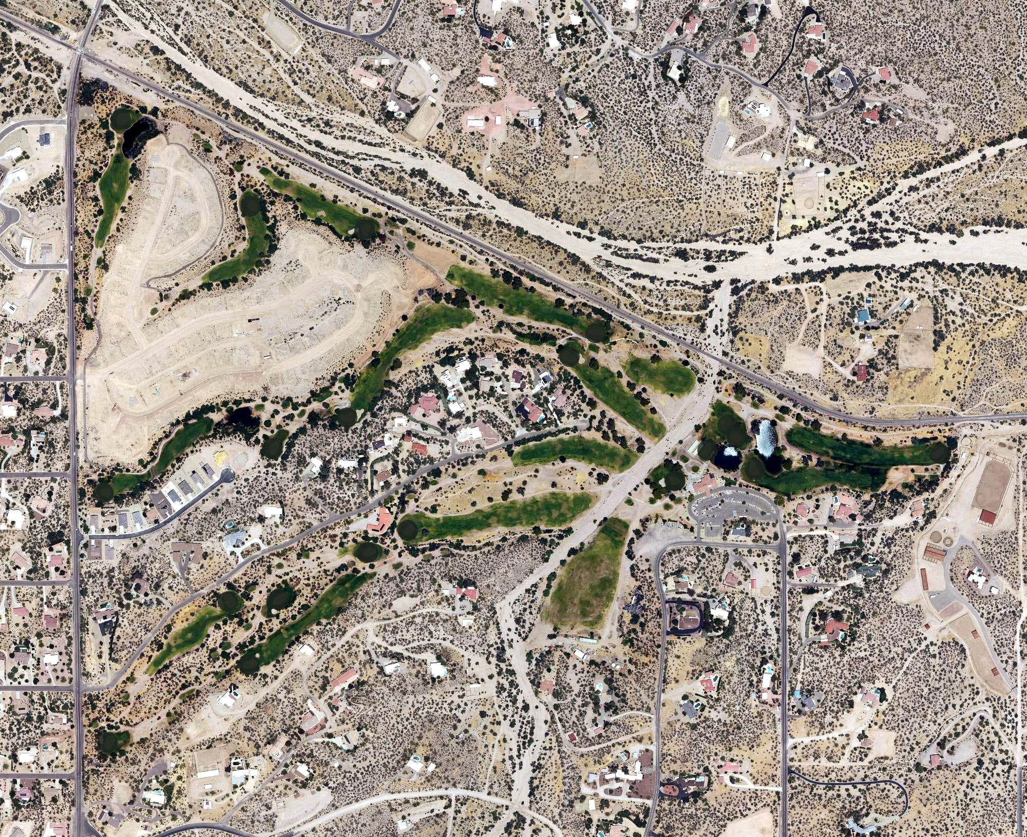 Aerial view of Wickenburg Country Club, AZ, with its hole routing marked