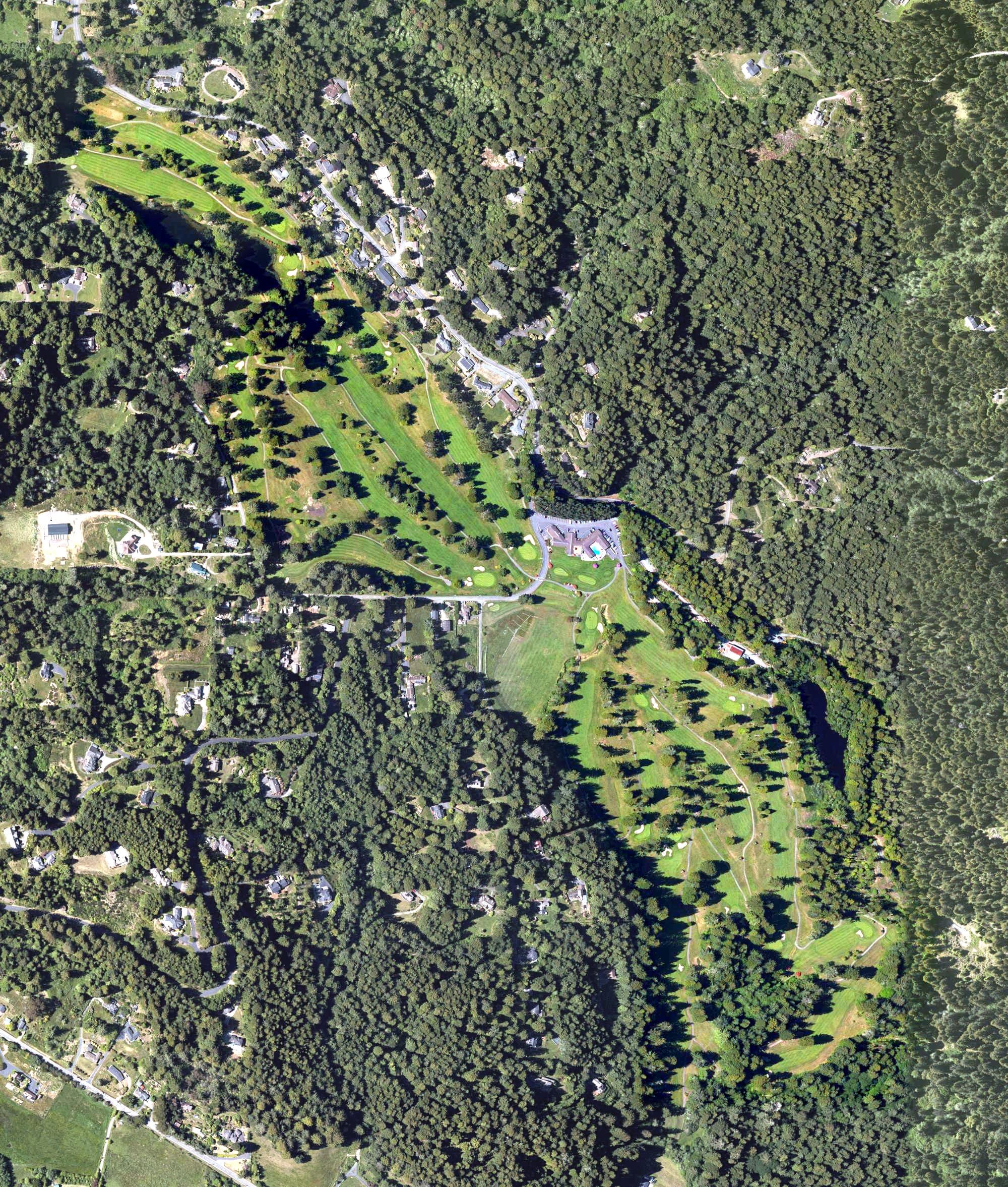 Aerial view of Baywood Golf Course, CA, with its hole routing marked