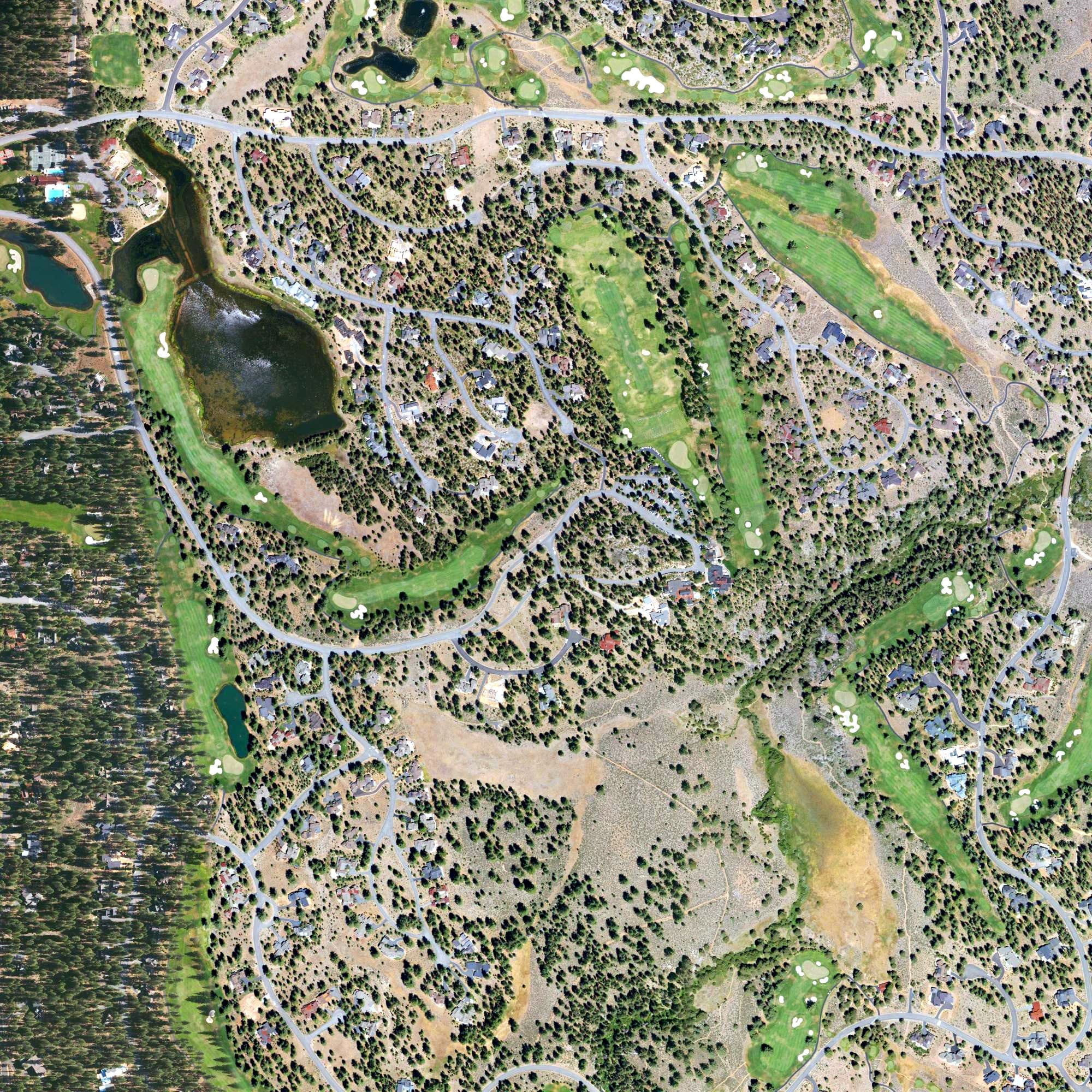Aerial view of Lahontan Golf Course, CA, with its hole routing marked
