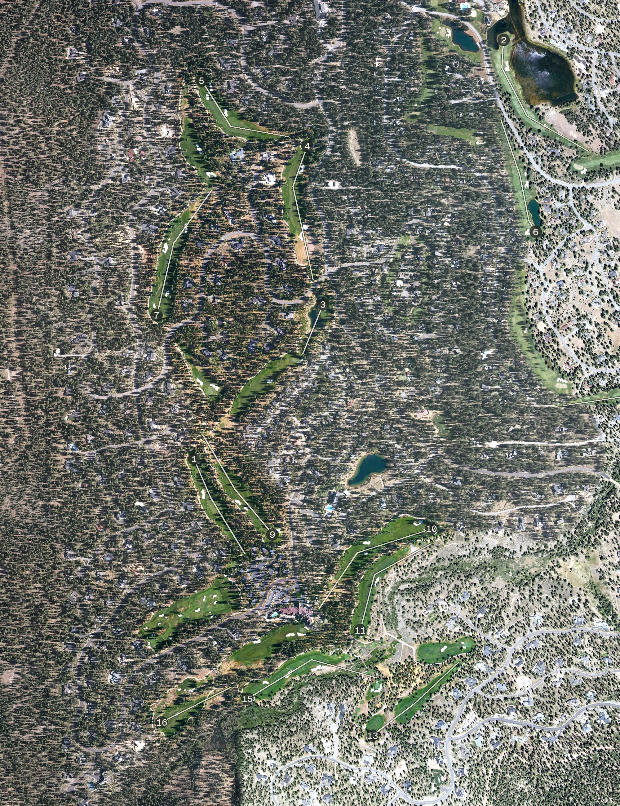 Aerial view of Martis Camp Golf Course, CA, with its hole routing marked