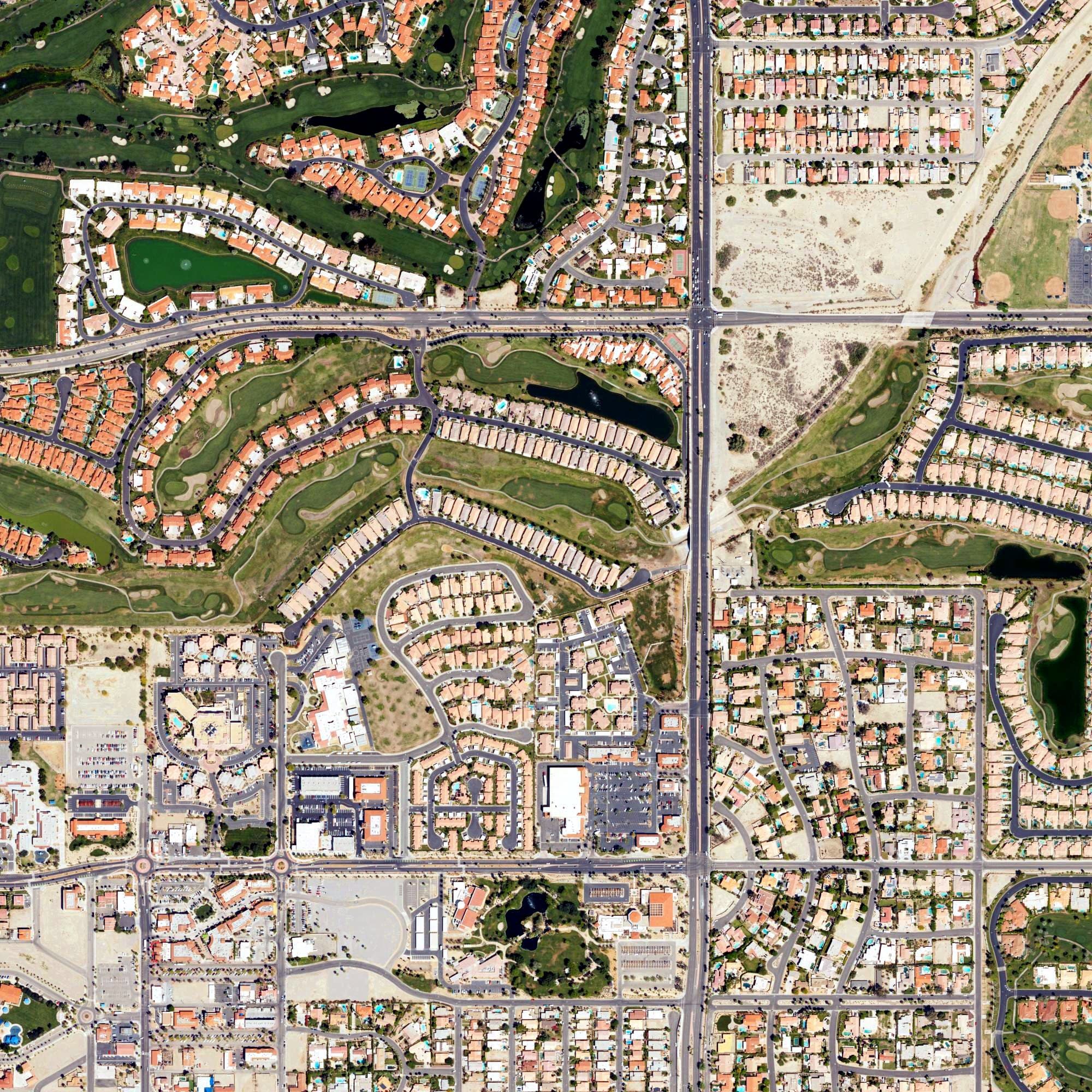 Aerial view of The Citrus Club at La Quinta Resort - Dunes Course, CA, with its hole routing marked