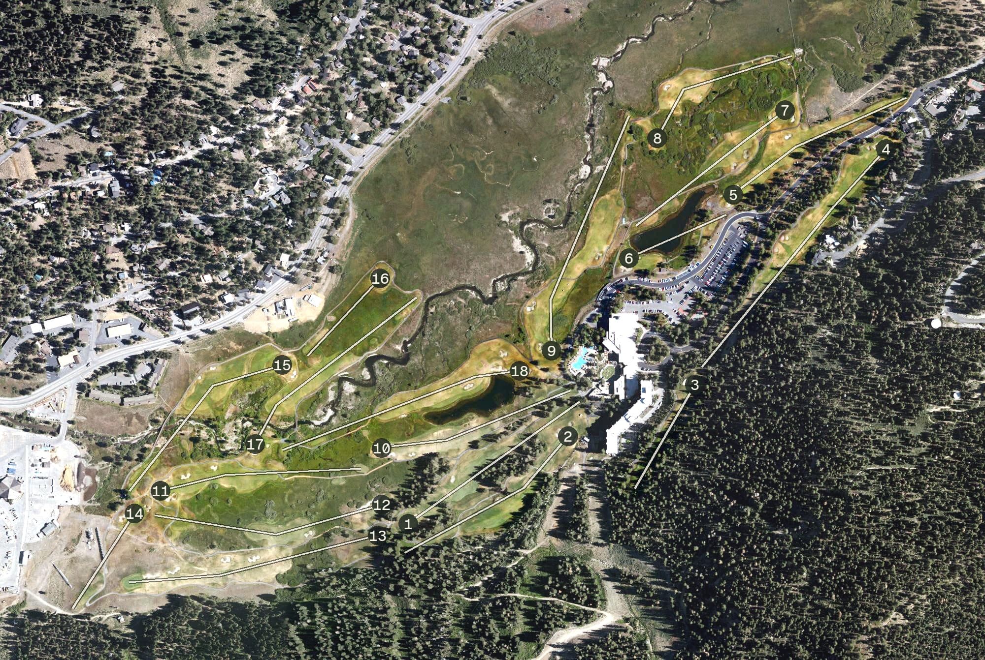 Aerial view of The Links at Everline, CA, with its hole routing marked