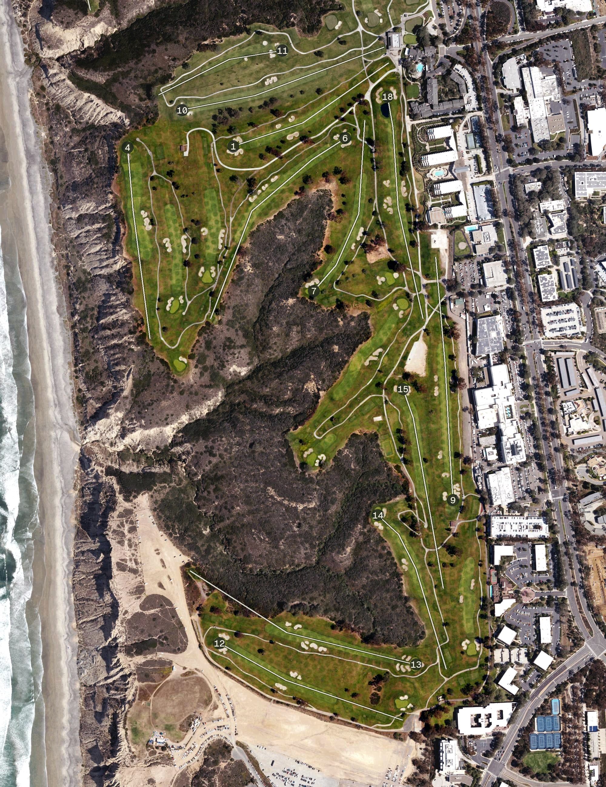 Torrey Pines South Course aerial course layout