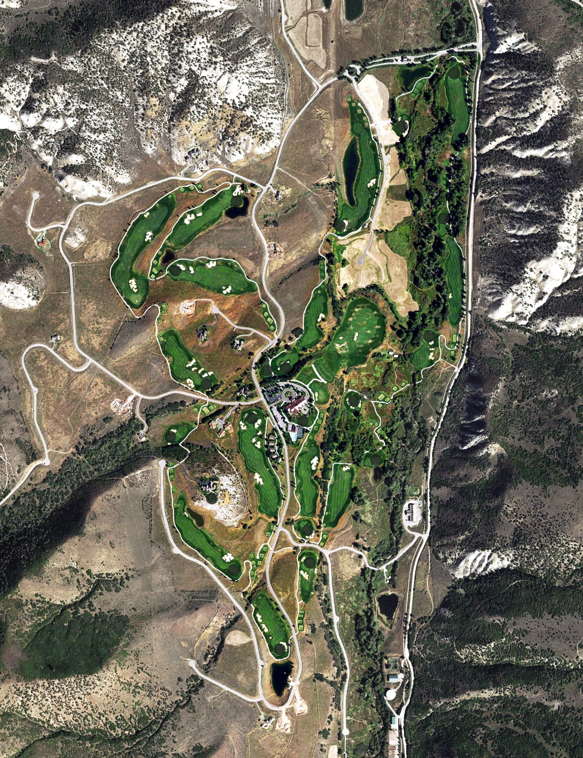 Aerial view of Adam's Rib Ranch, CO, with its hole routing marked