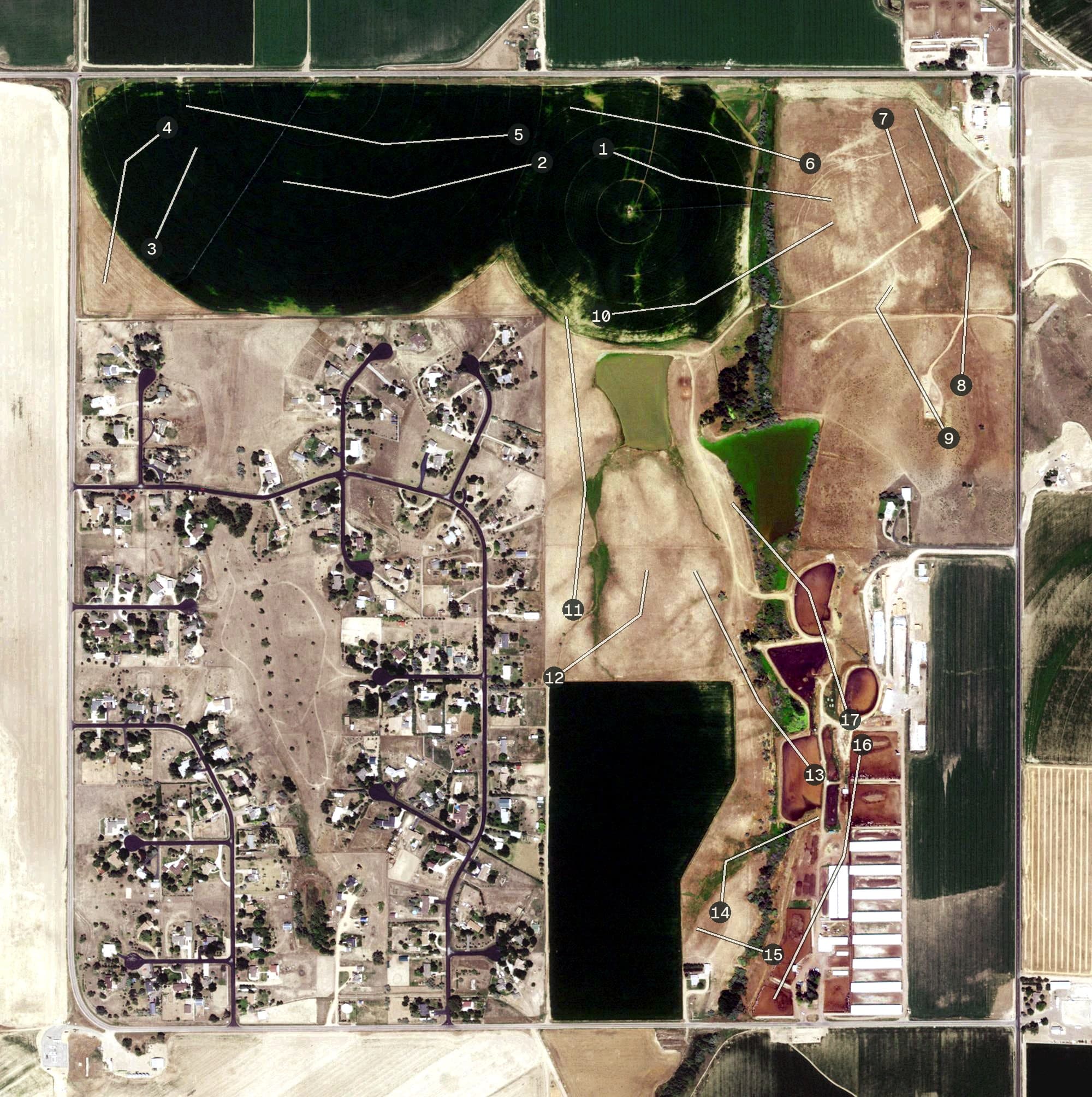 Aerial view of Bella Ridge Golf Course, CO, with its hole routing marked