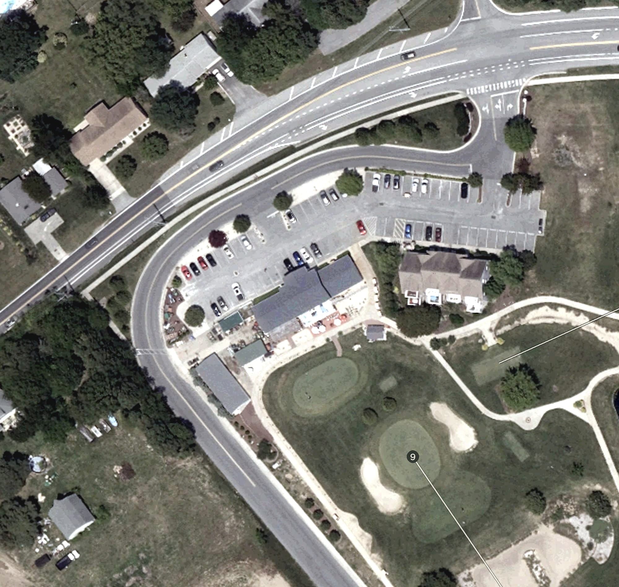 Aerial view of American Classic Golf Club, DE, with its hole routing marked