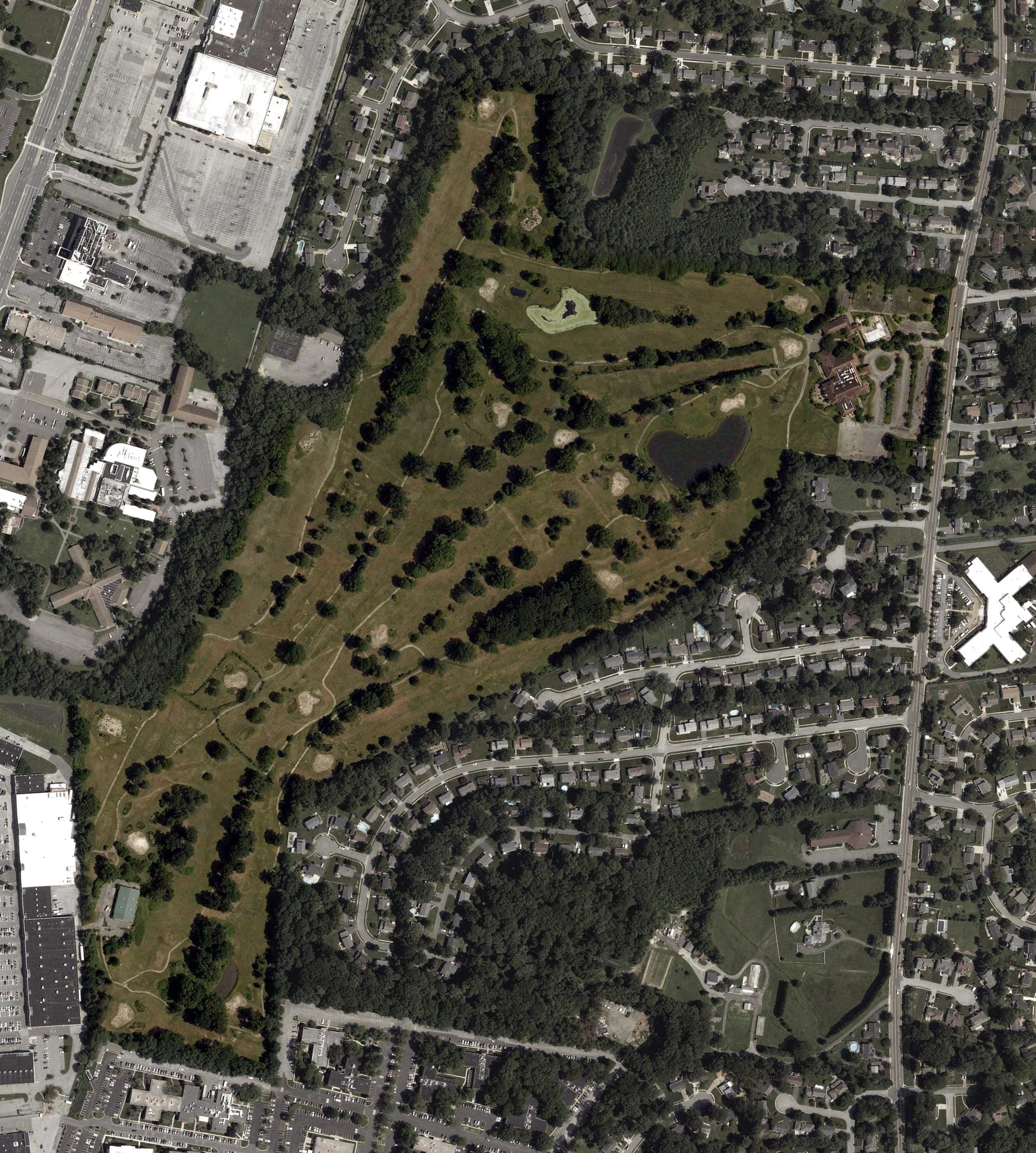 Aerial view of Brandywine Country Club, DE, with its hole routing marked