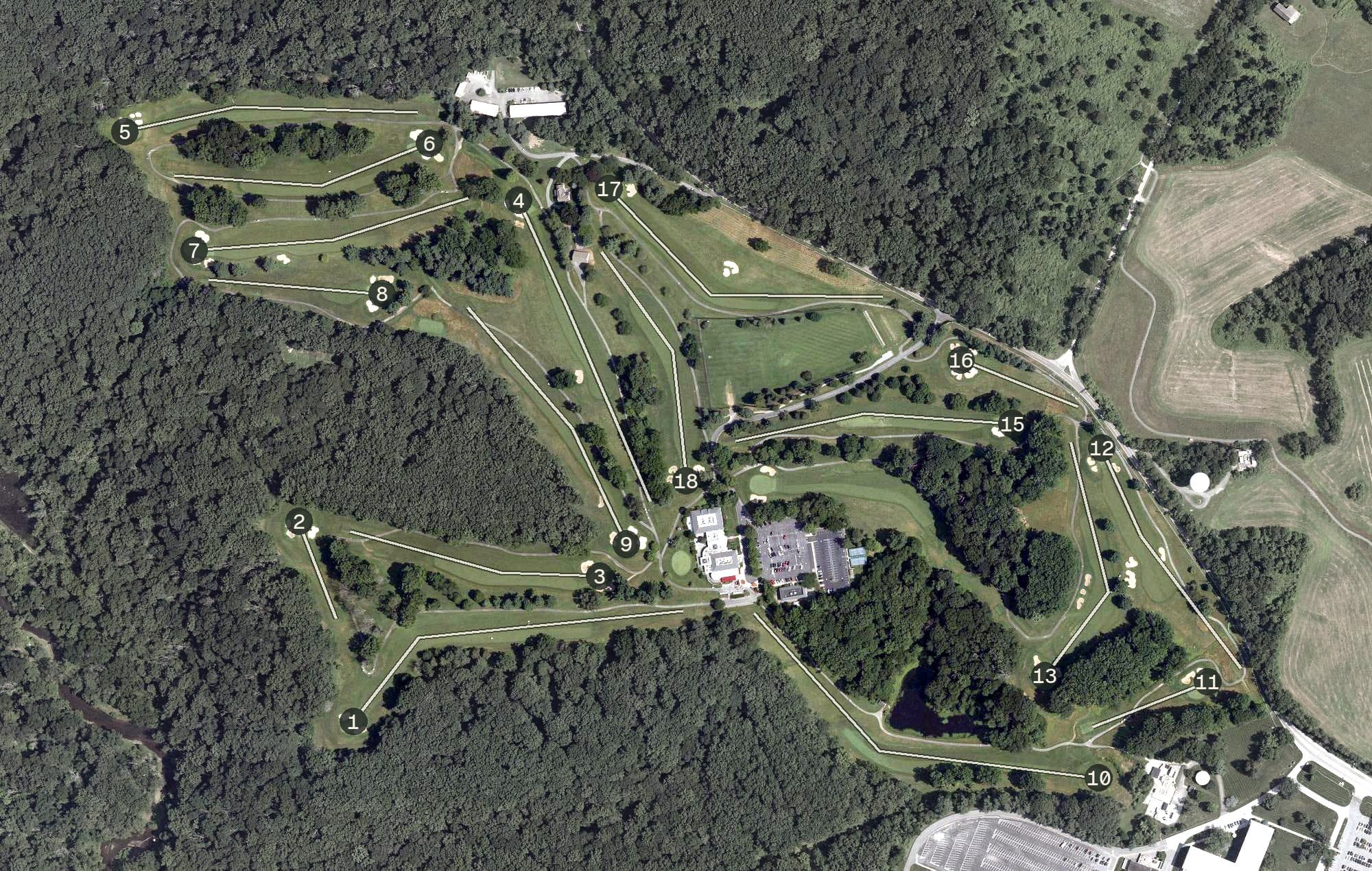 Aerial view of Deerfield, DE, with its hole routing marked
