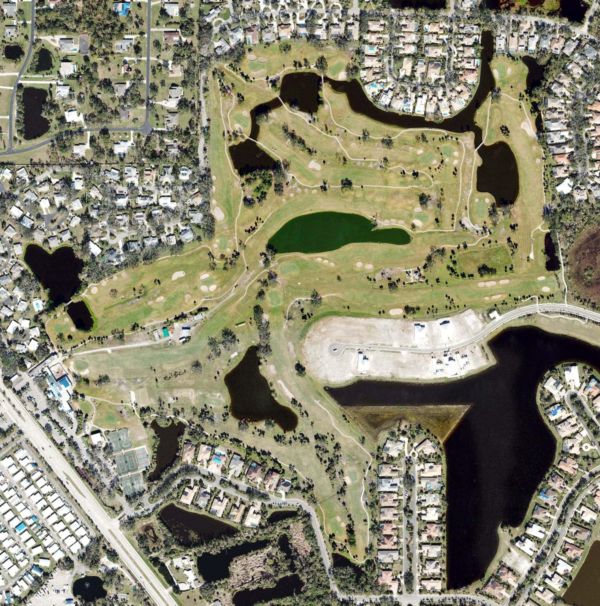 Aerial view of Boca Royale Club, FL, with its hole routing marked
