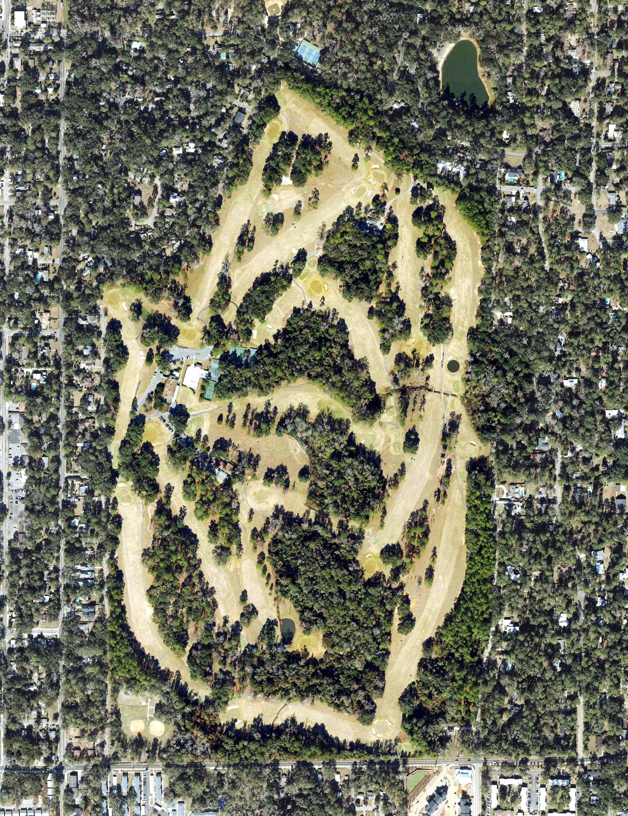 Aerial view of Capital City Country Club, FL, with its hole routing marked