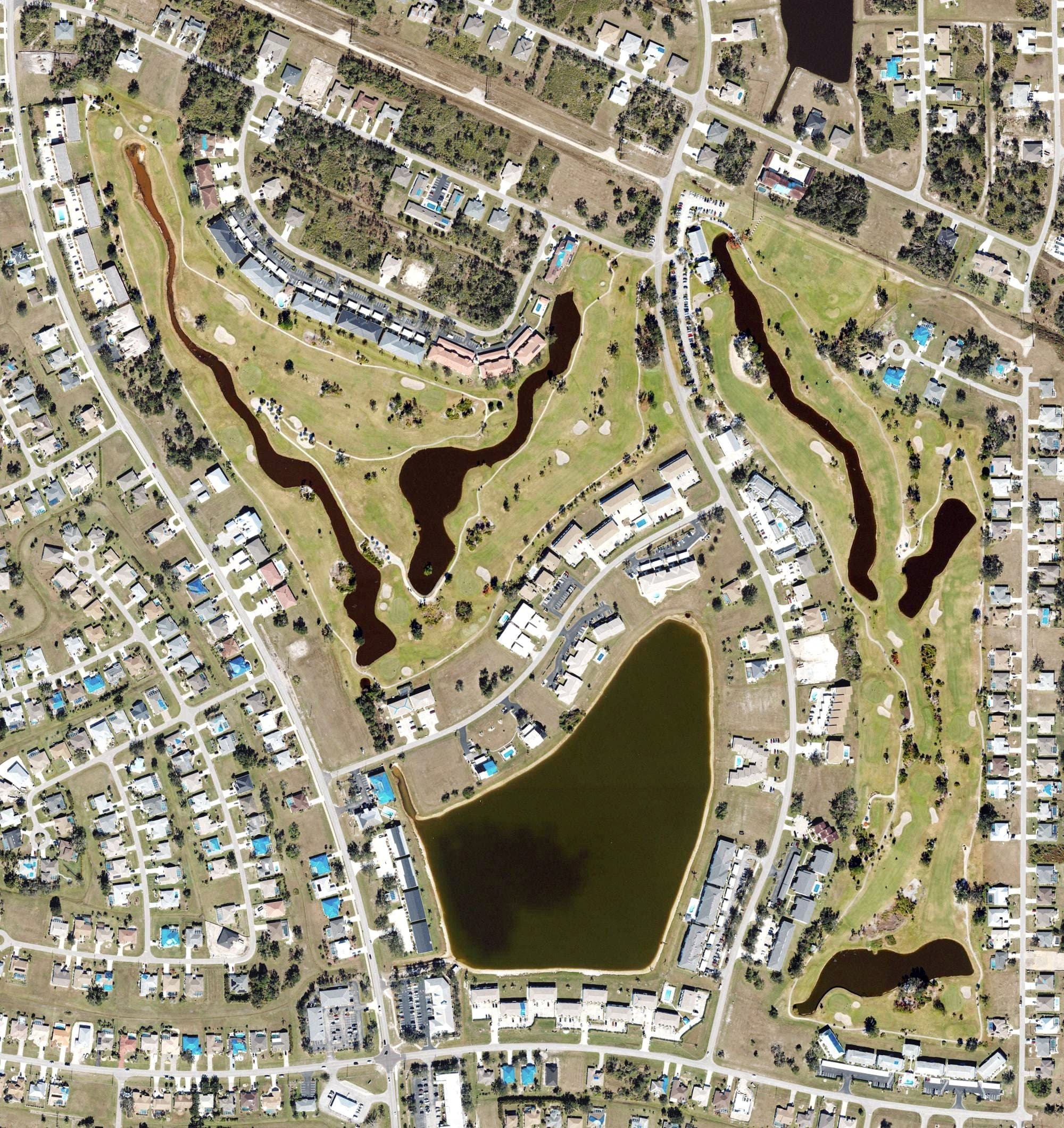 Aerial view of Deep Creek Golf Club, FL, with its hole routing marked