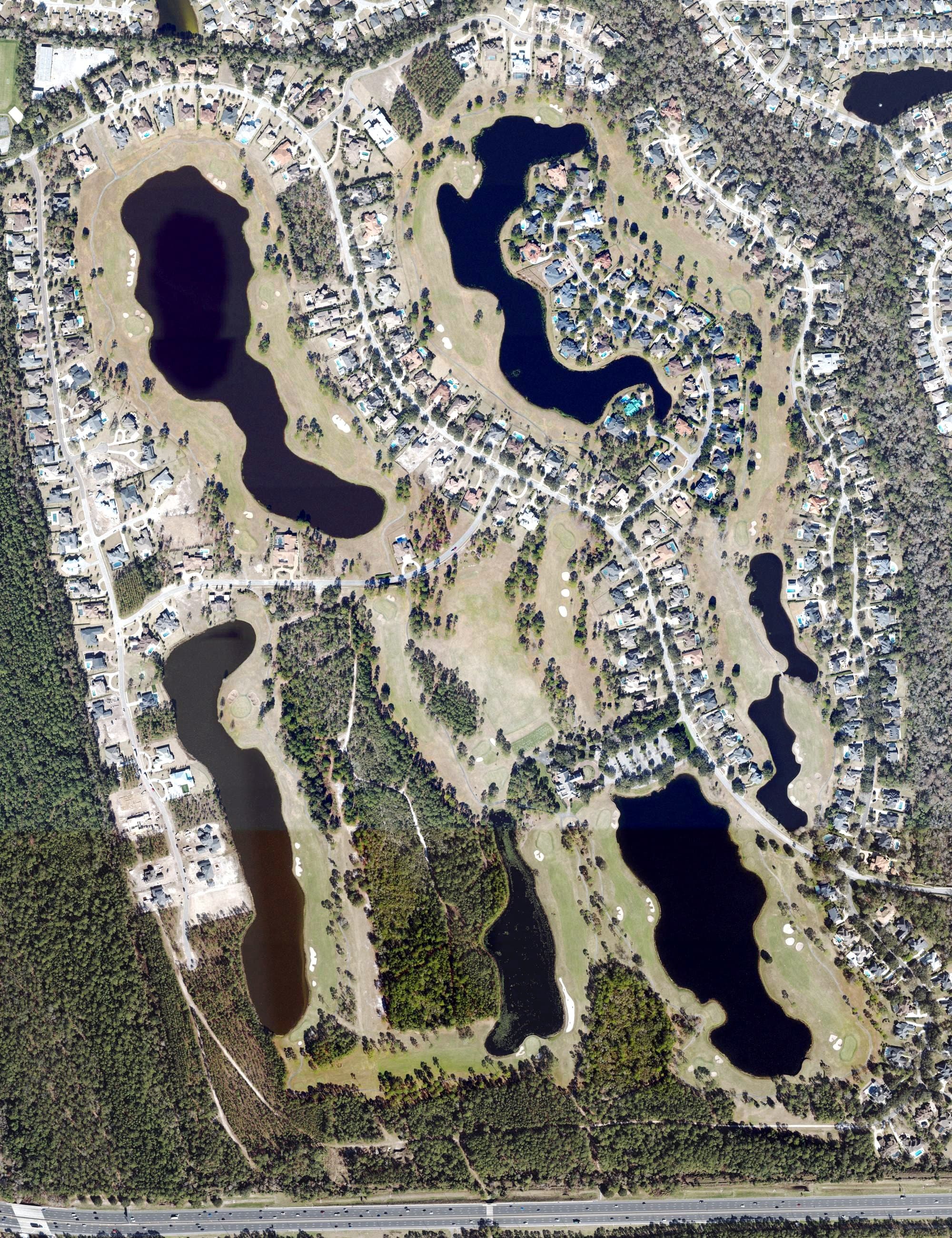 Aerial view of Glen Kernan Golf Course, FL, with its hole routing marked