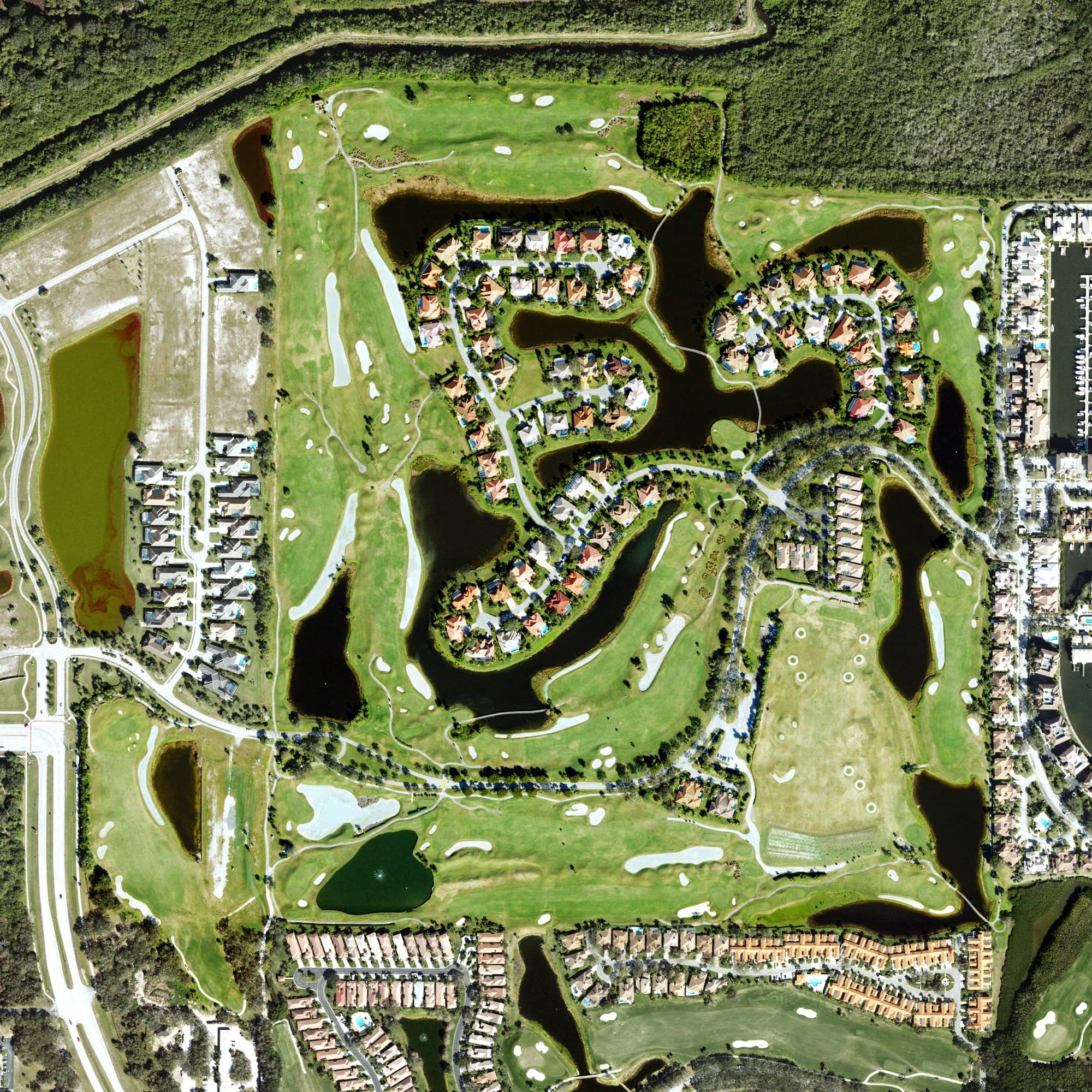 Aerial view of Grand Harbor - Harbor Course, FL, with its hole routing marked