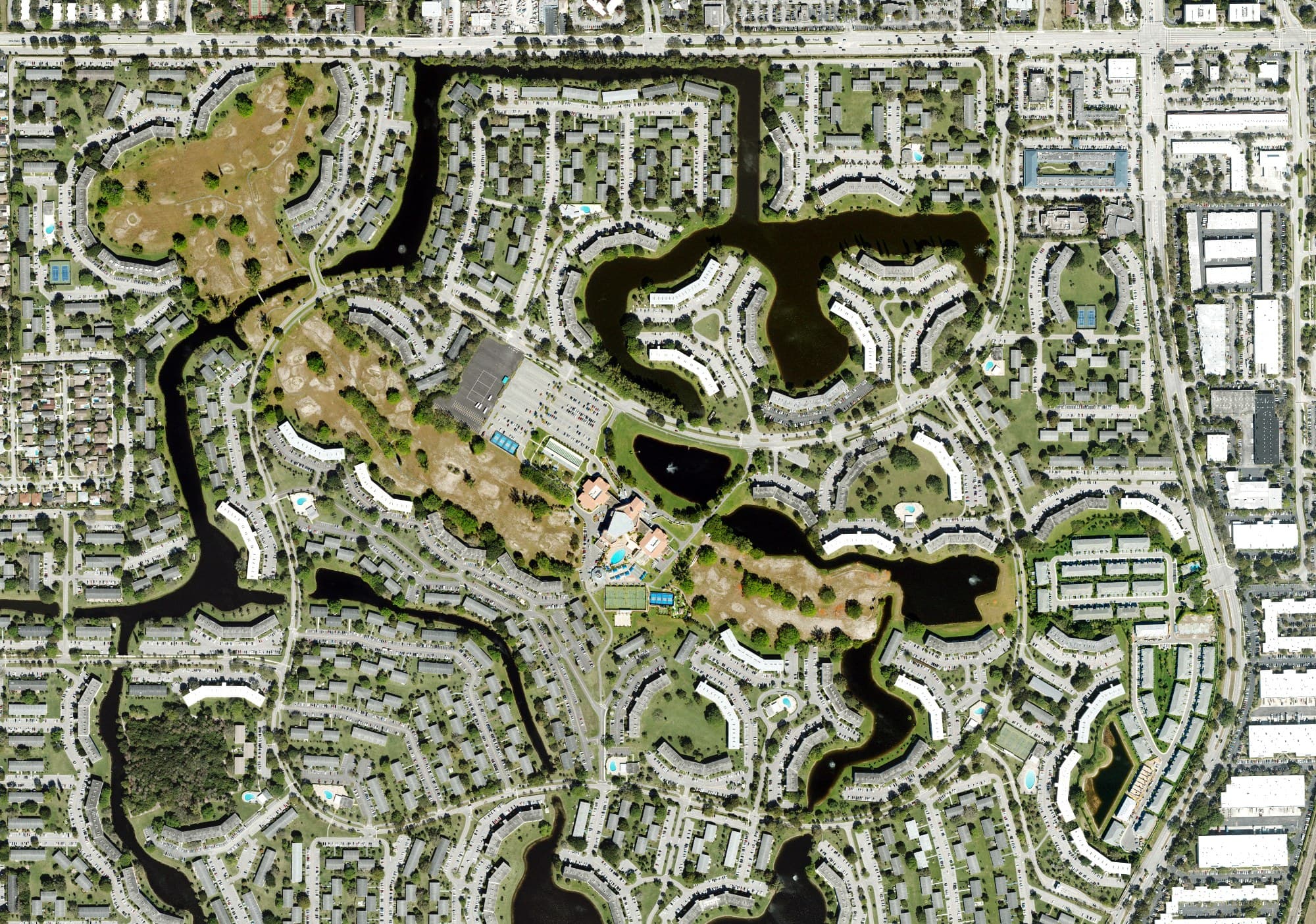Aerial view of Hillsboro Pines Golf Course, FL, with its hole routing marked