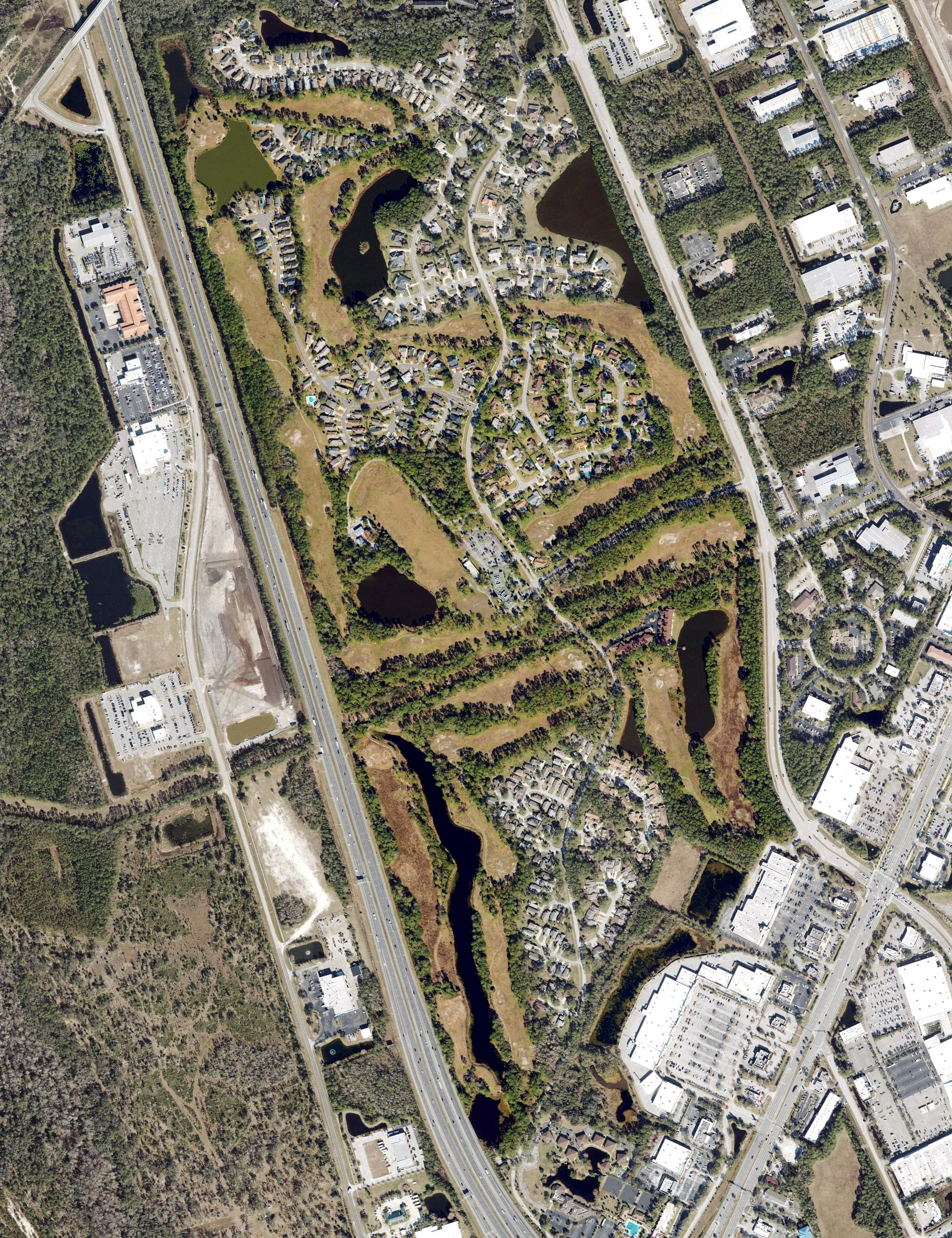 Aerial view of Indigo Lakes Golf Club, FL, with its hole routing marked