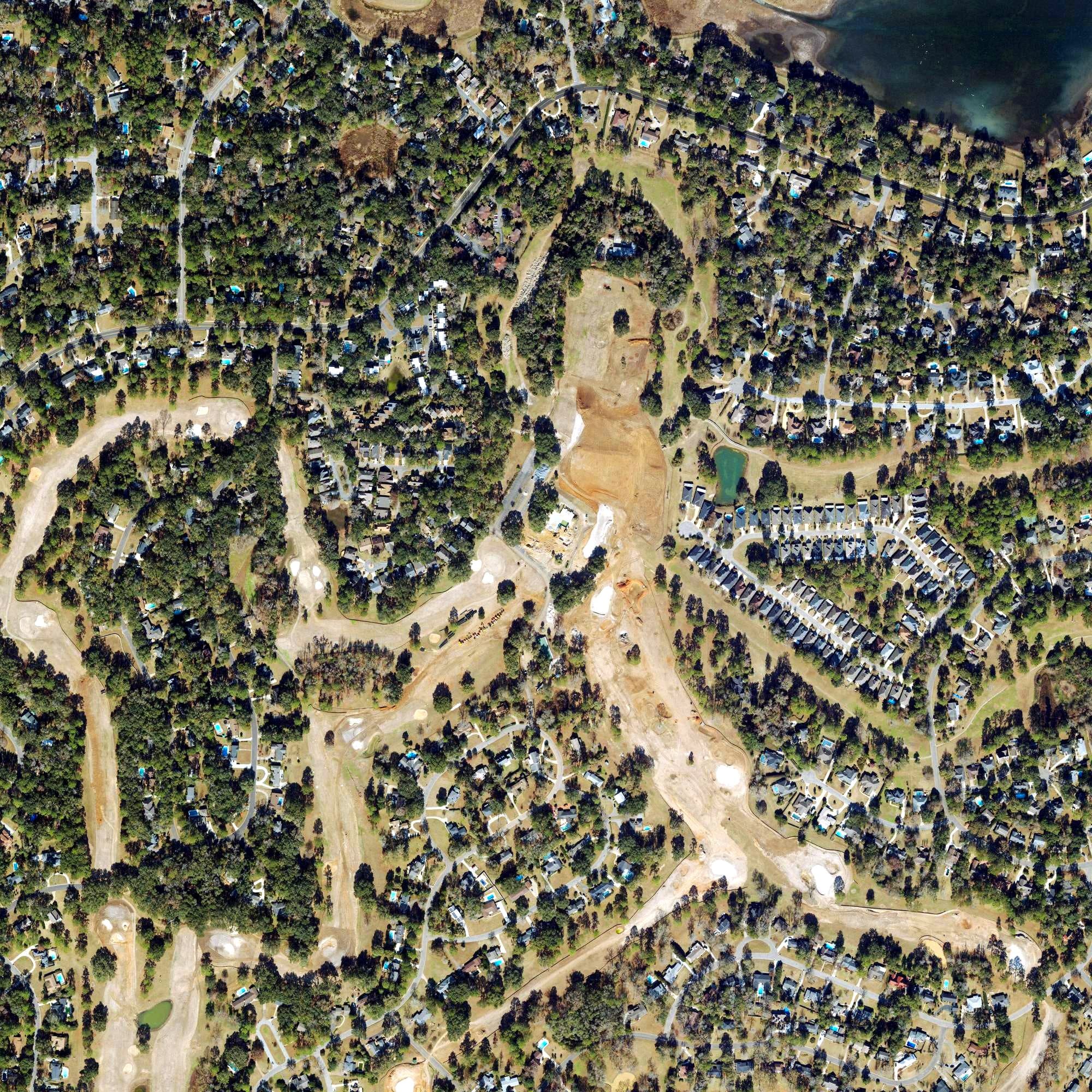 Aerial view of Killearn Country Club, FL, with its hole routing marked