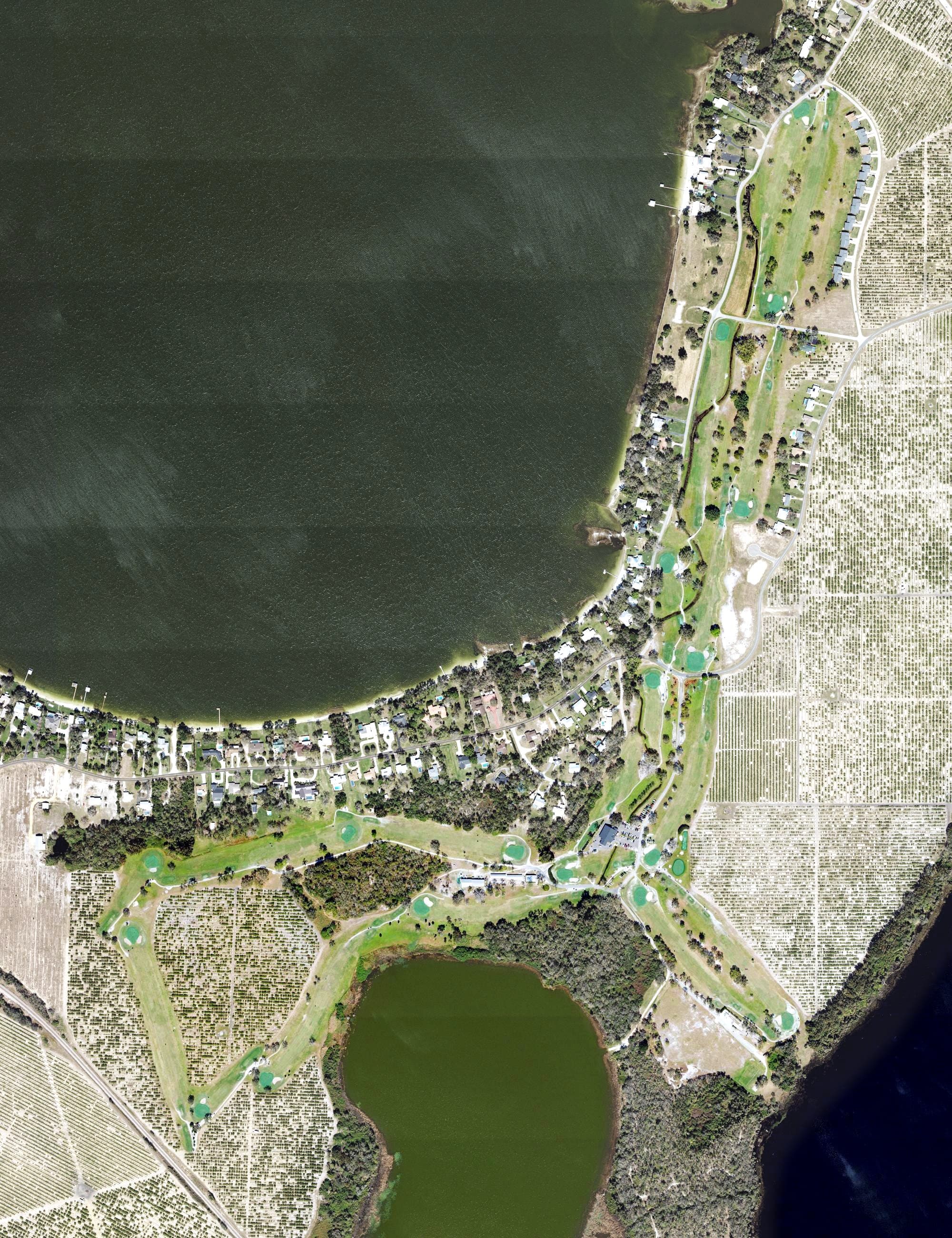Aerial view of Pinecrest on Lotela Golf Club, FL, with its hole routing marked